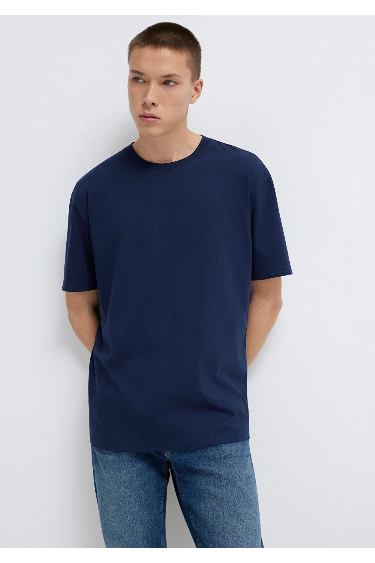 Lacivert Basic Tişört Loose Fit / Bol Rahat Kesim 066249-70497