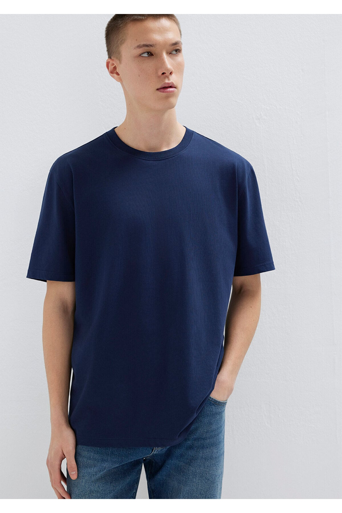 Lacivert Basic Tişört Loose Fit / Bol Rahat Kesim 066249-70497