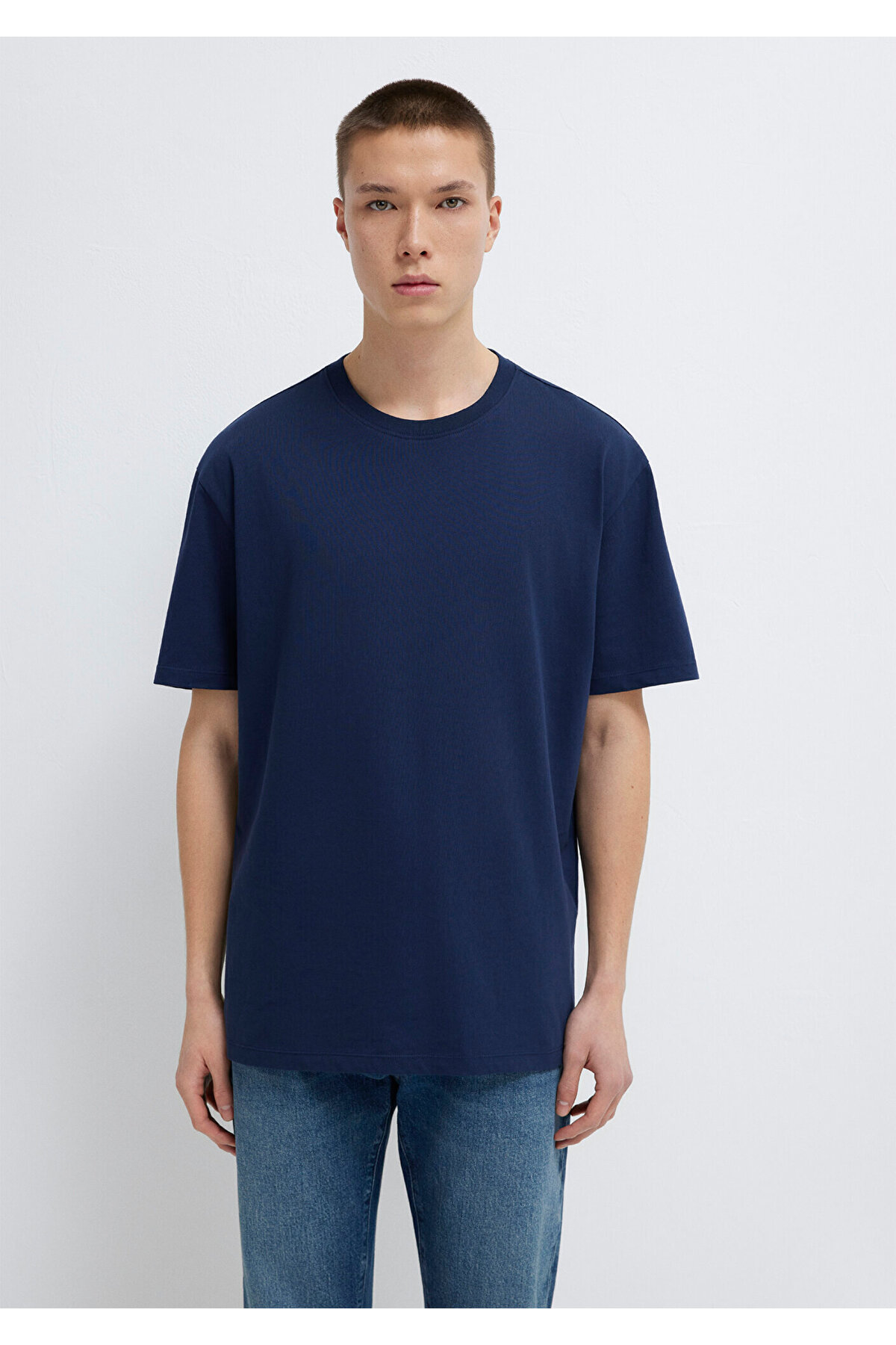 Lacivert Basic Tişört Loose Fit / Bol Rahat Kesim 066249-70497