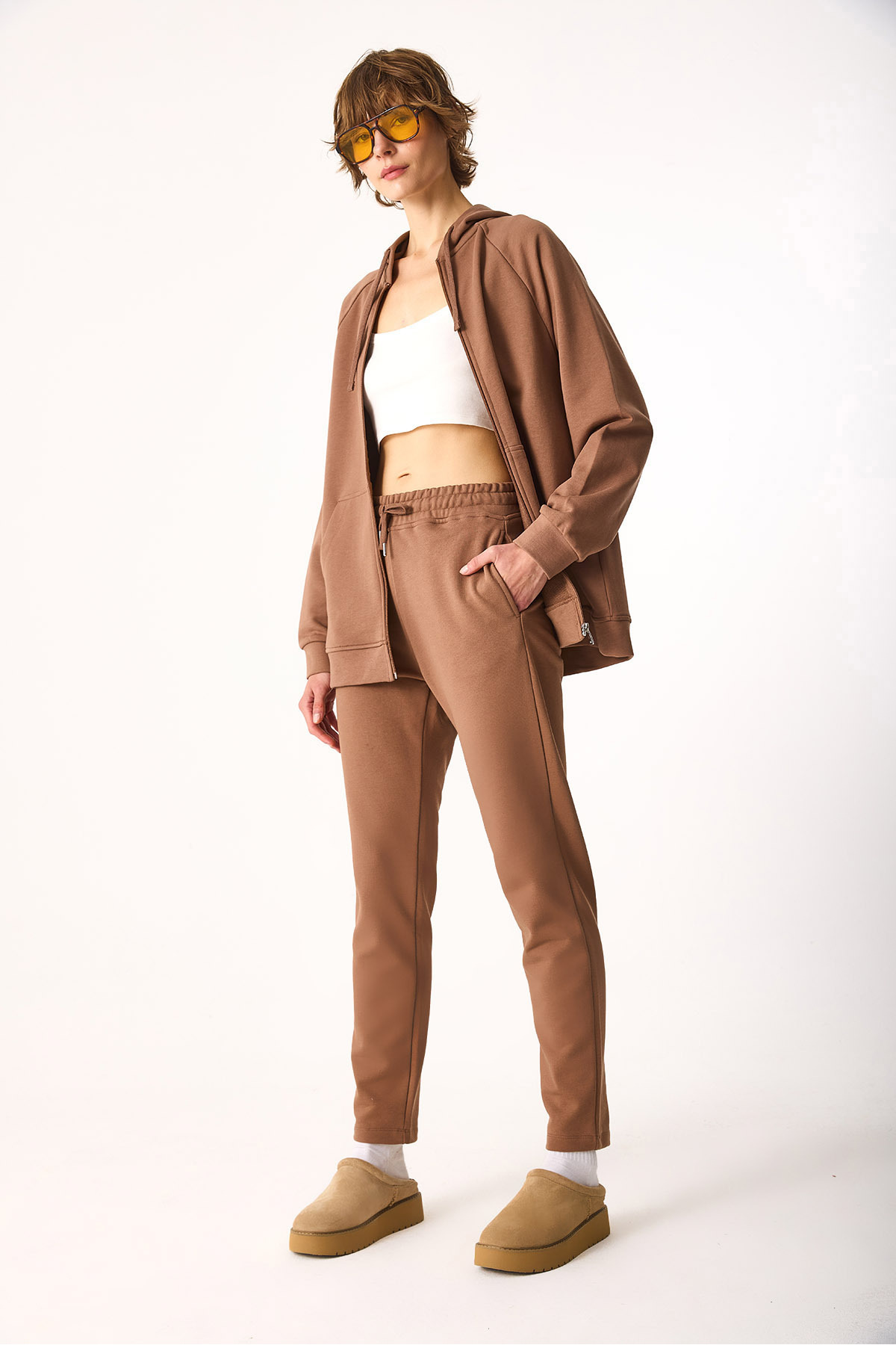 Larissa Regular Fit Pamuklu Eşofman Altı-Kahverengi