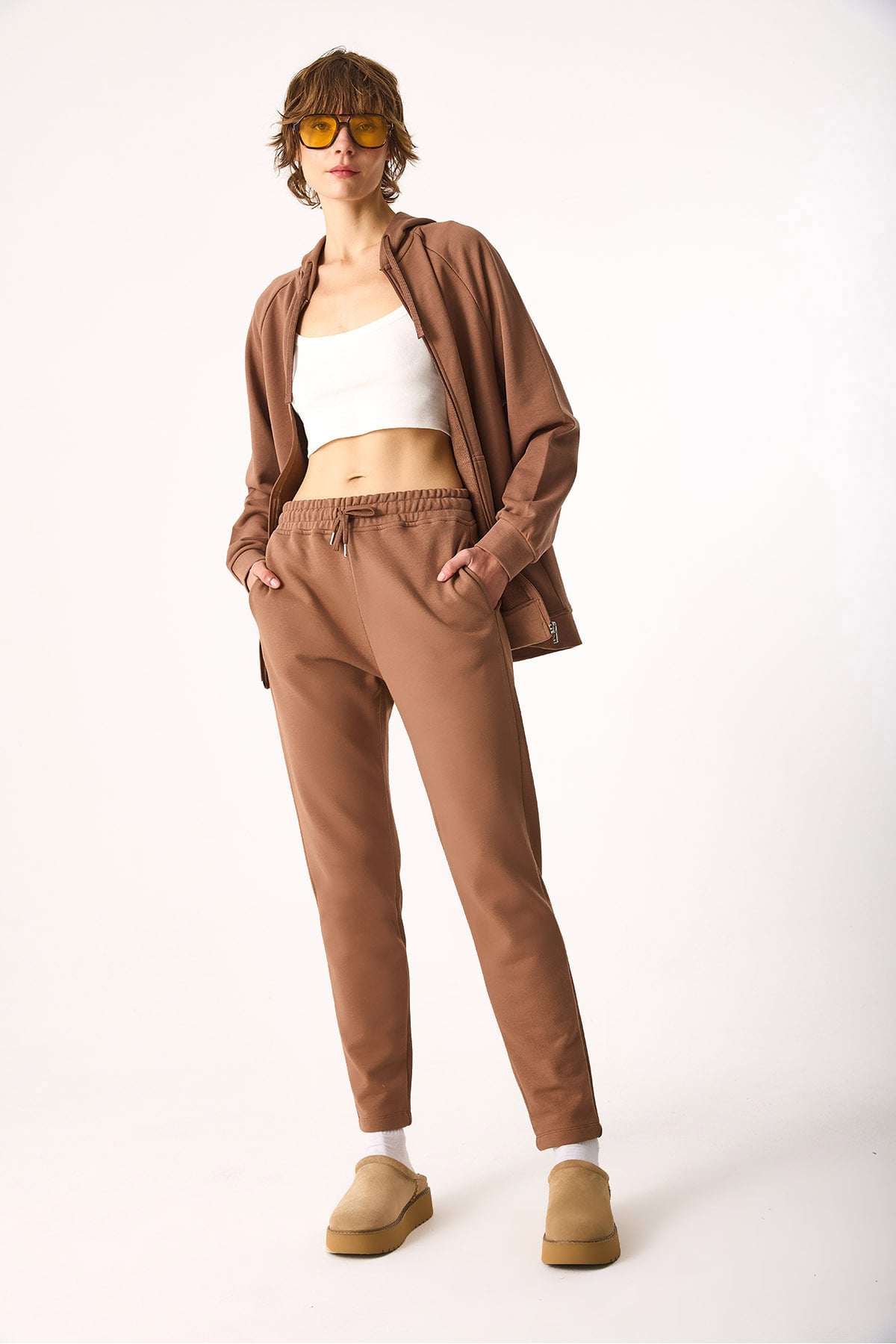 Larissa Regular Fit Pamuklu Eşofman Altı-Kahverengi