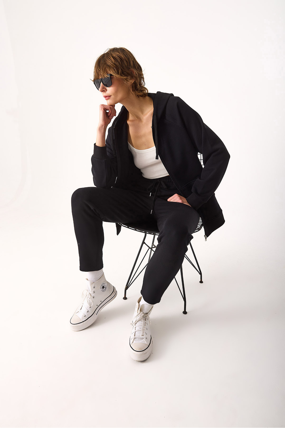 Larissa Regular Fit Pamuklu Eşofman Altı-Siyah
