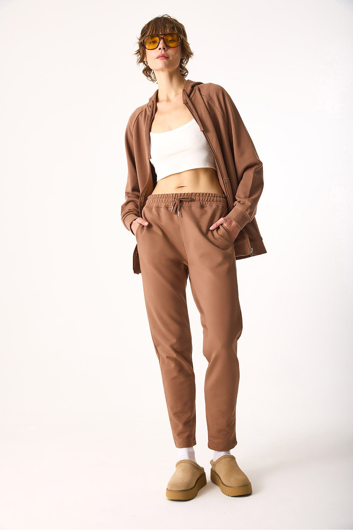 Larissa Regular Fit Pamuklu Eşofman Altı-Kahverengi