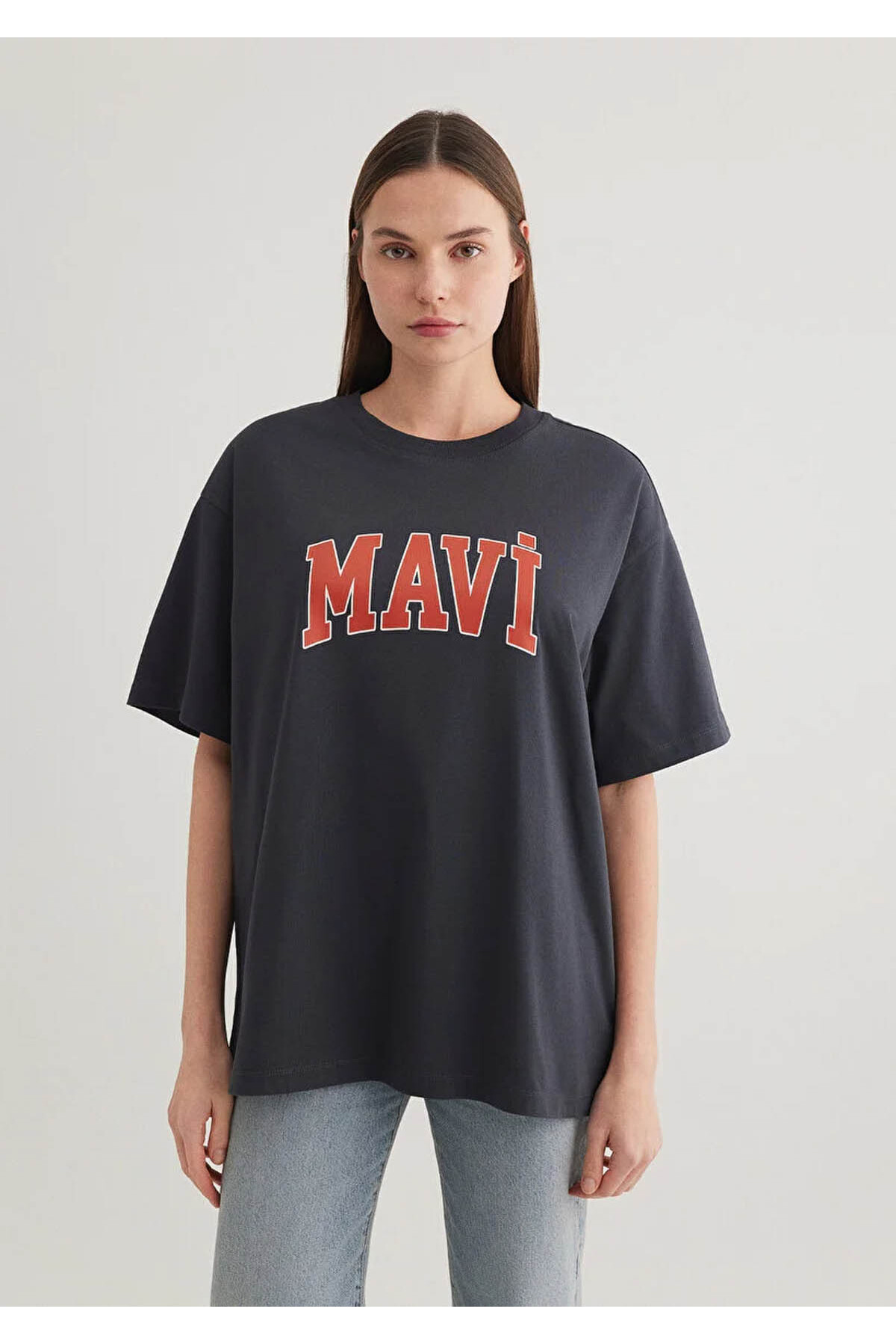 Logo Baskılı Antrasit Kadın T-Shirt M1600843-82185