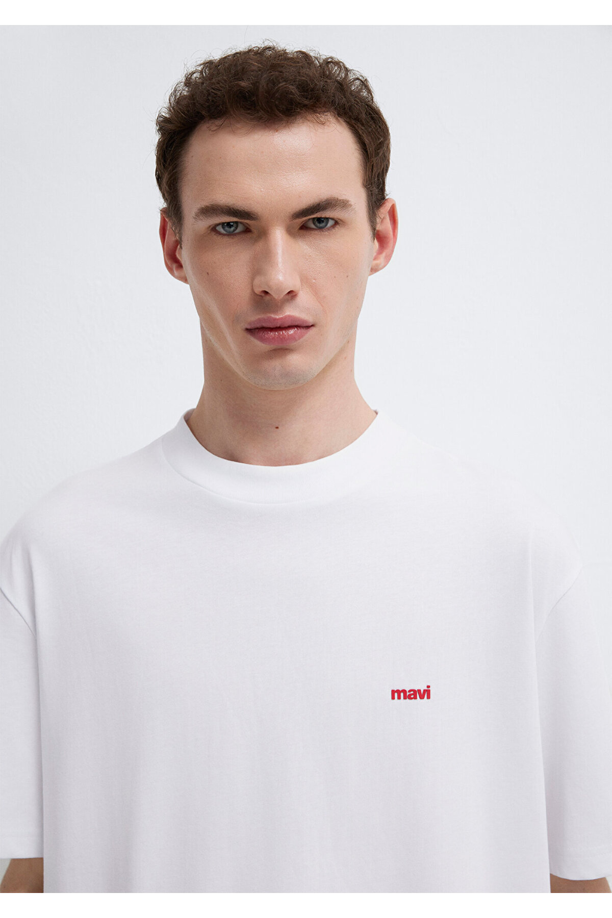 Logo Baskılı Beyaz Basic Tişört Loose Fit / Bol Rahat Kesim 0612216-620