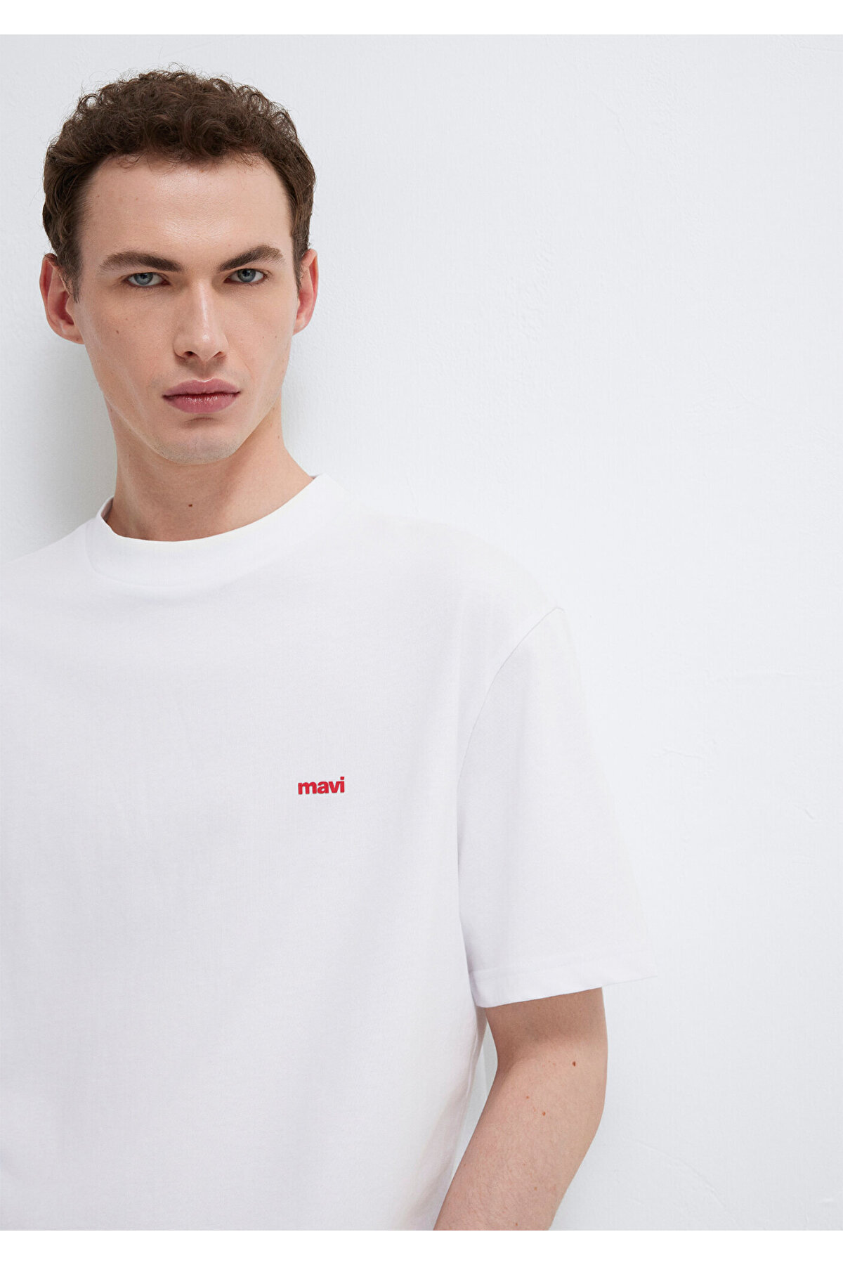 Logo Baskılı Beyaz Basic Tişört Loose Fit / Bol Rahat Kesim 0612216-620