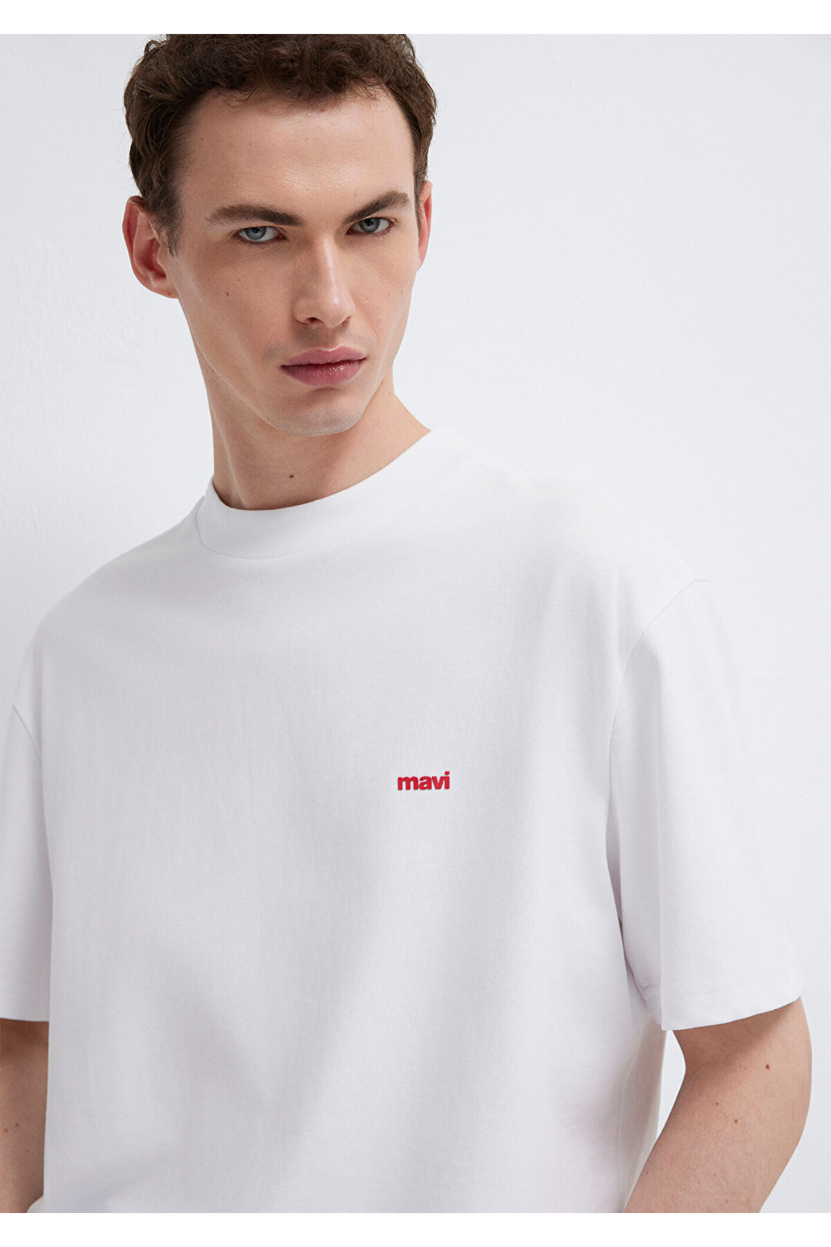 Logo Baskılı Beyaz Basic Tişört Loose Fit / Bol Rahat Kesim 0612216-620