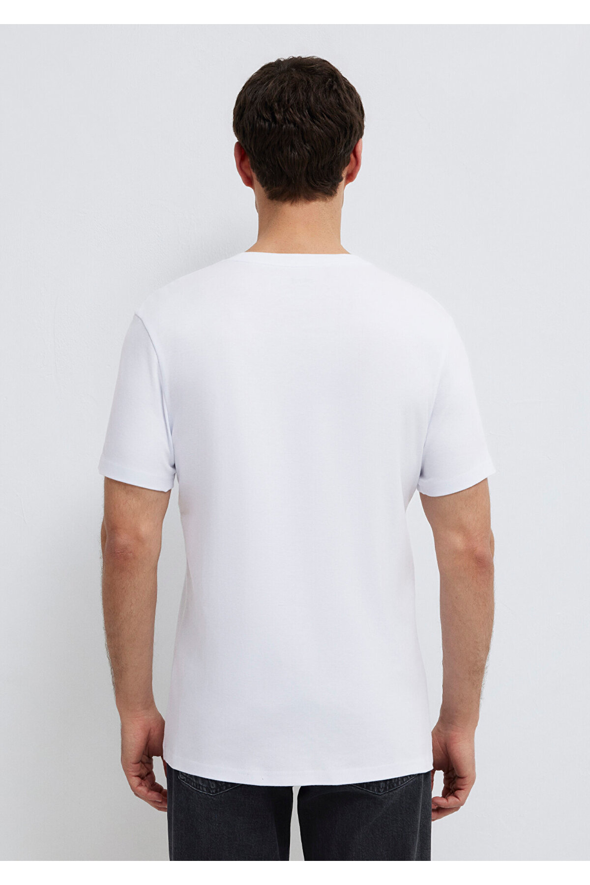 Logo Baskılı Beyaz İnterlok Tişört Slim Fit / Dar Kesim 0610360-620