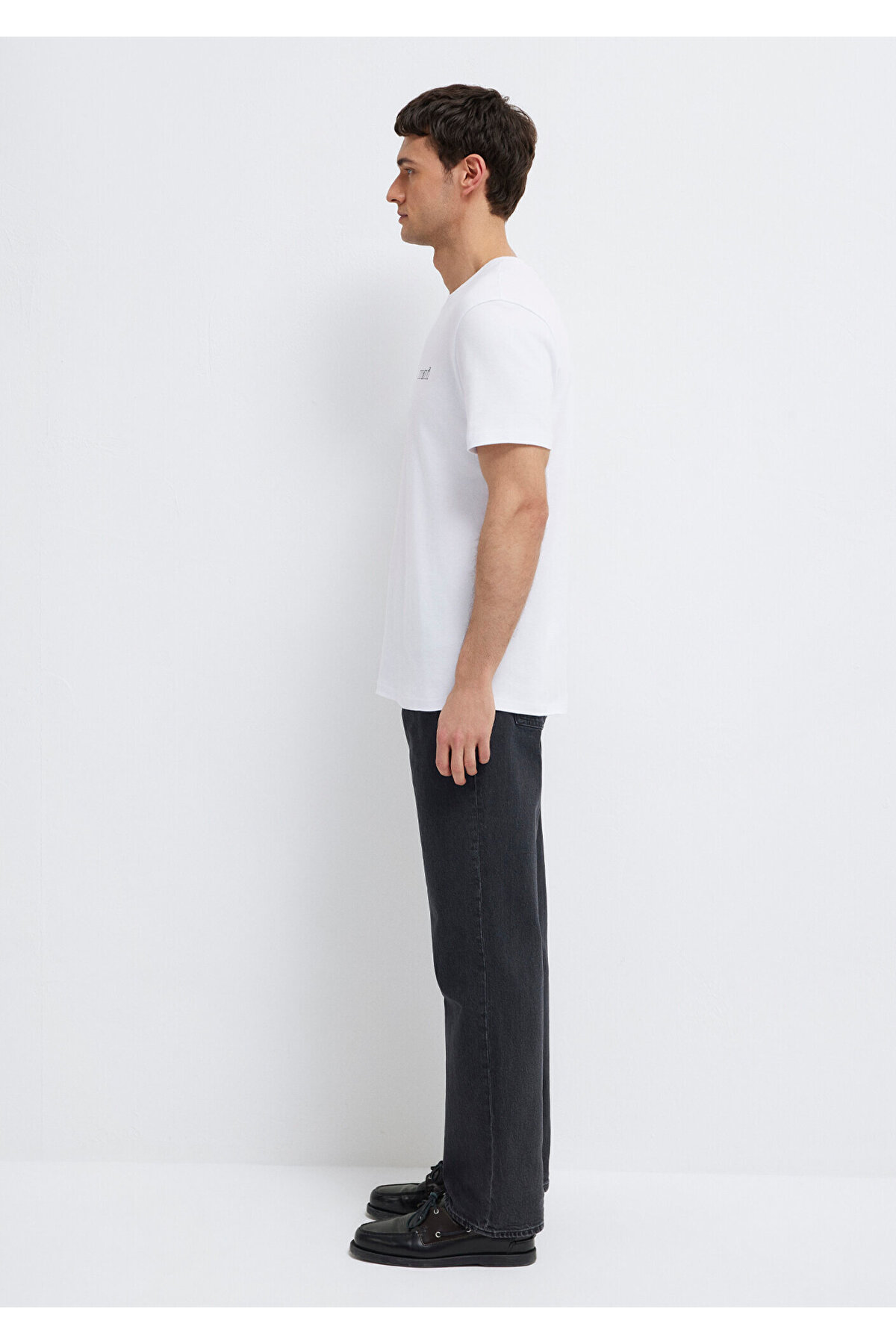 Logo Baskılı Beyaz İnterlok Tişört Slim Fit / Dar Kesim 0610360-620