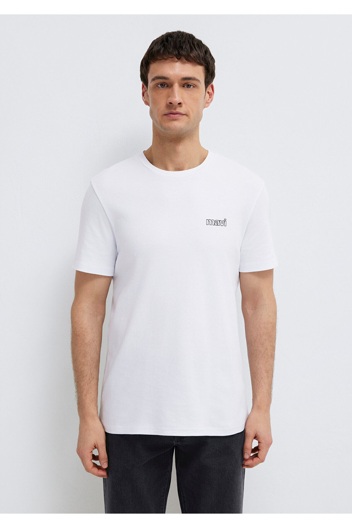 Logo Baskılı Beyaz İnterlok Tişört Slim Fit / Dar Kesim 0610360-620