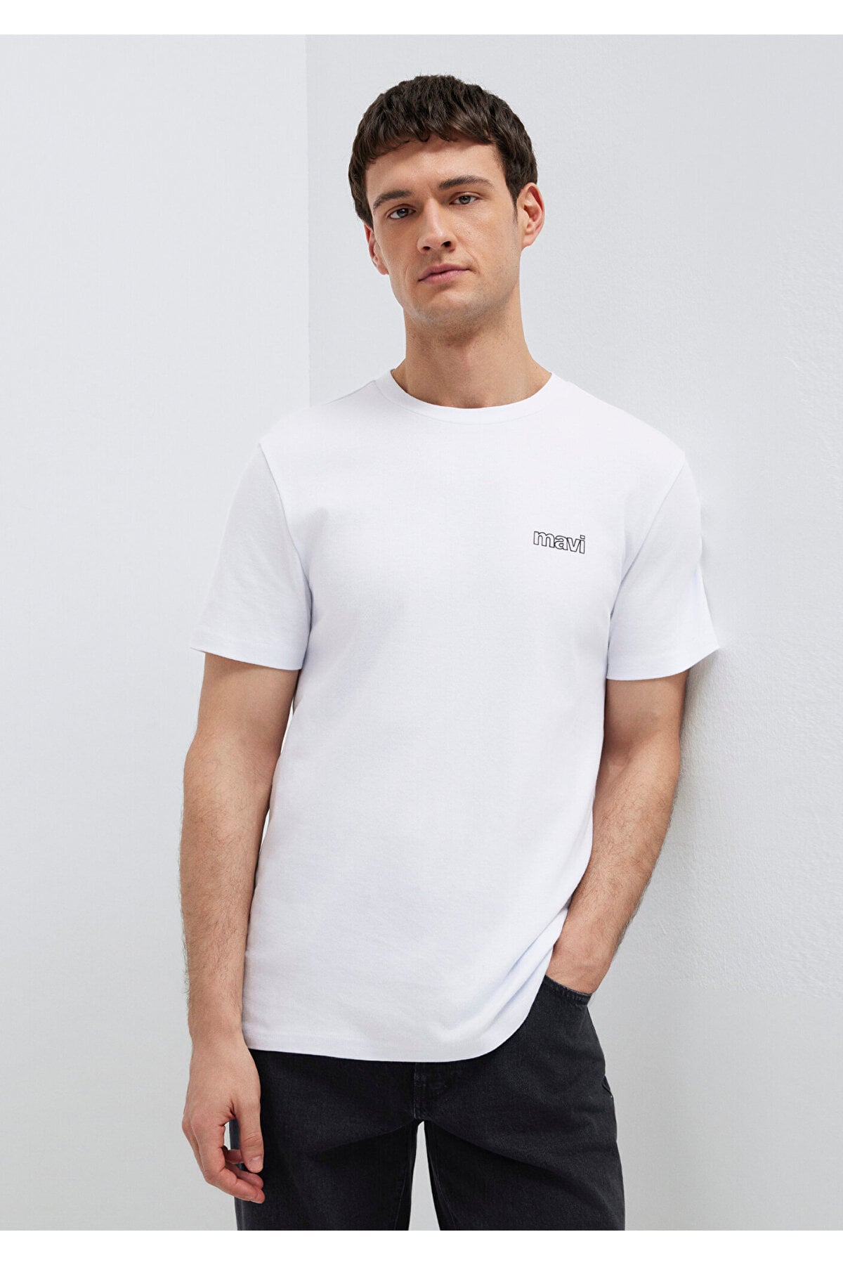 Logo Baskılı Beyaz İnterlok Tişört Slim Fit / Dar Kesim 0610360-620