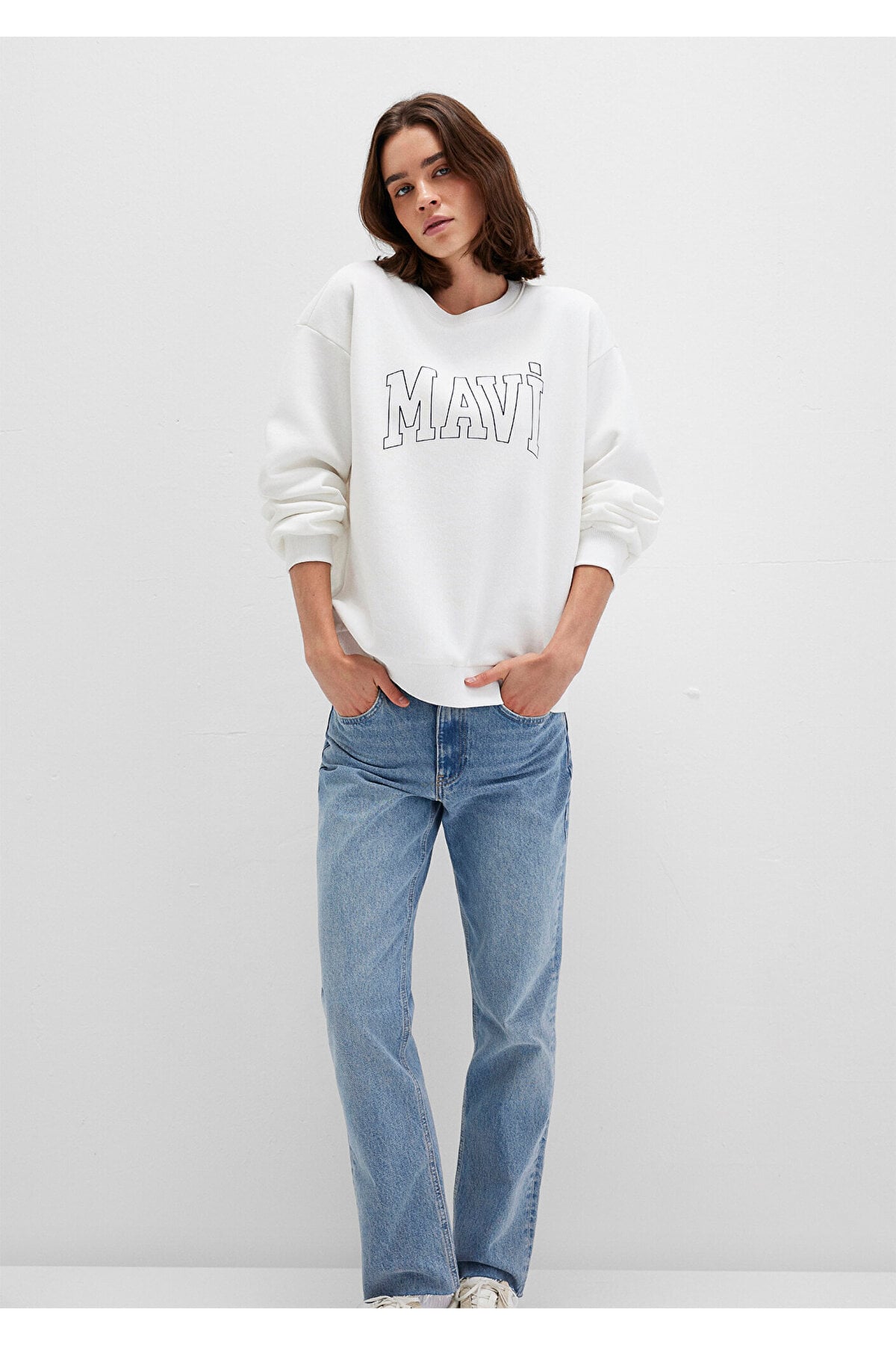Logo Baskılı Beyaz Sweatshirt 1611192-70057