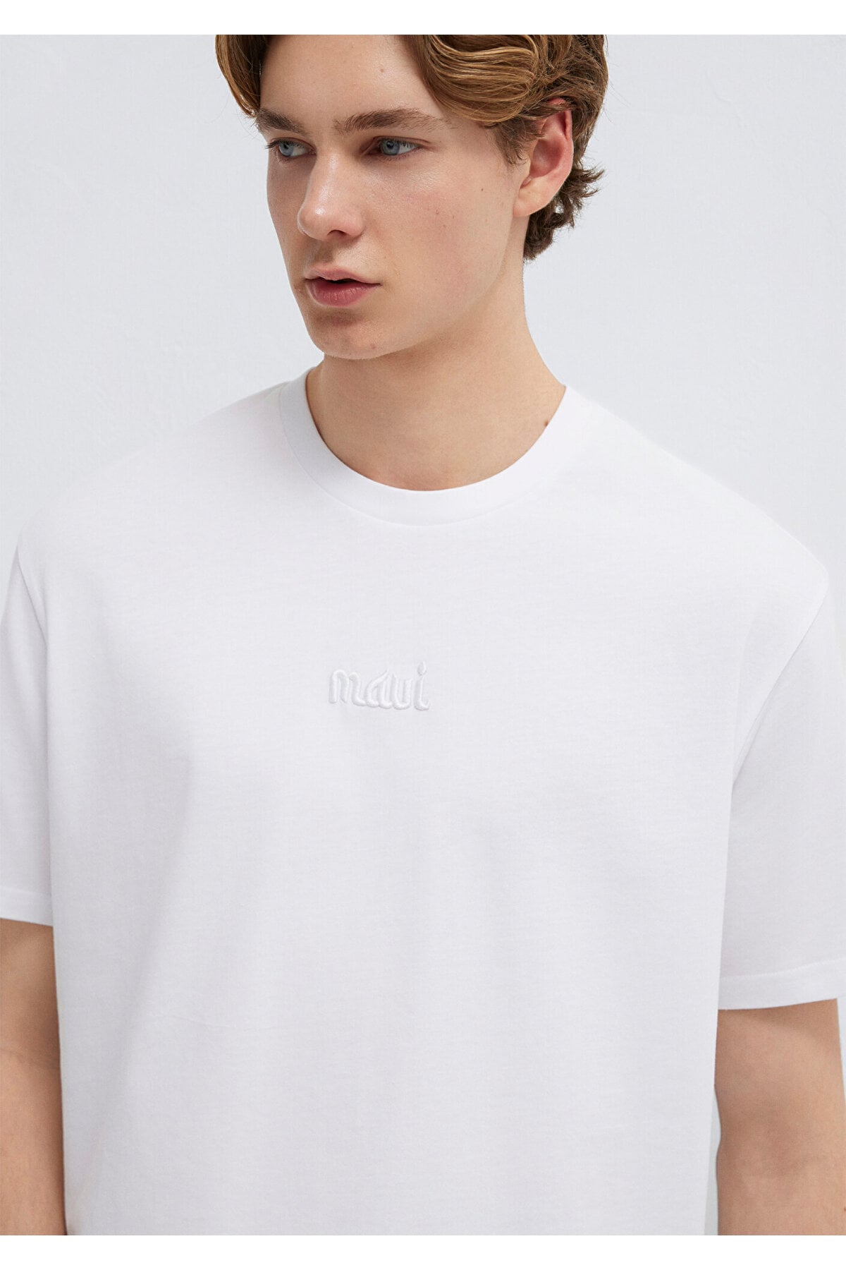 Logo Baskılı Beyaz Tişört Loose Fit / Bol Rahat Kesim 0610100-620