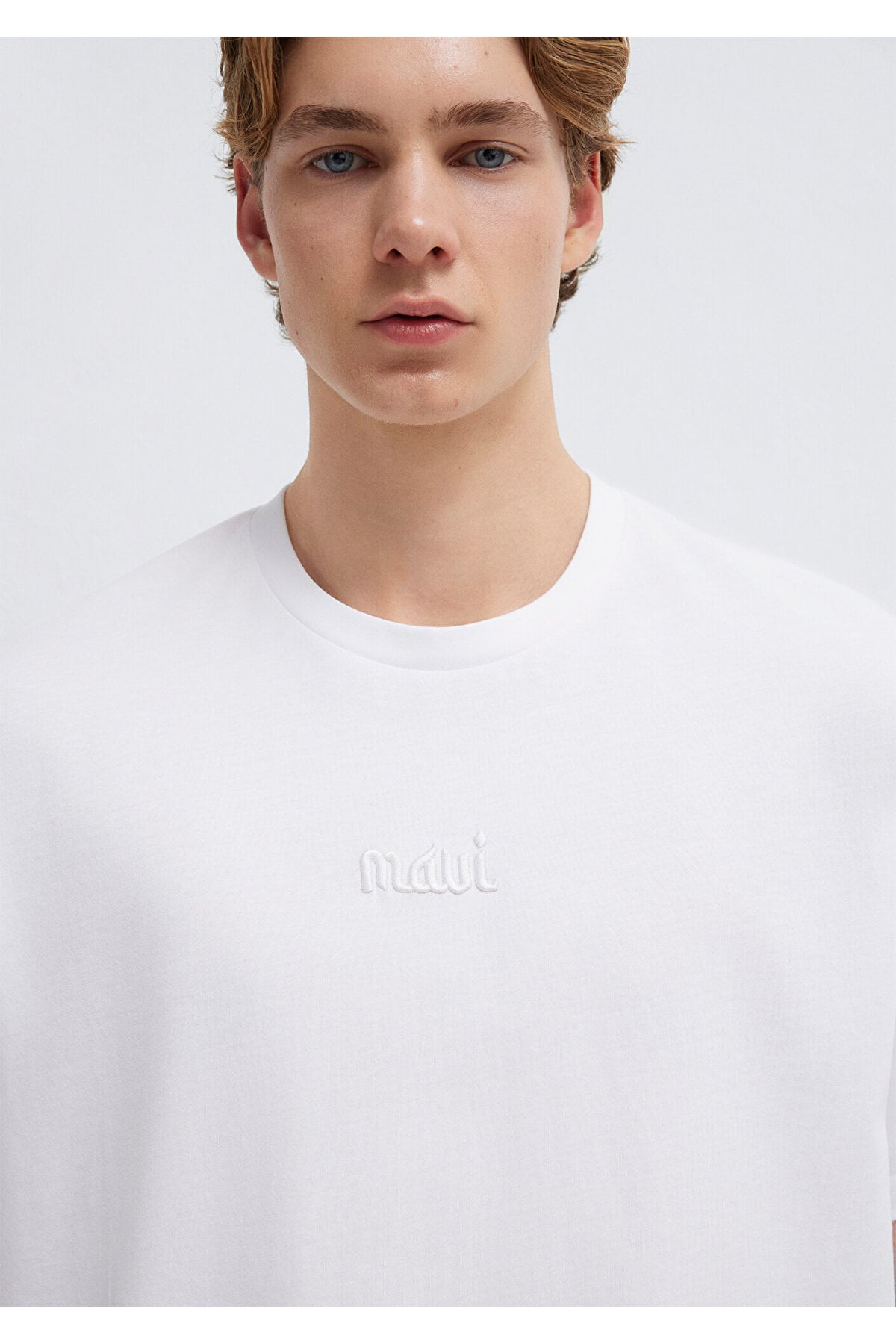 Logo Baskılı Beyaz Tişört Loose Fit / Bol Rahat Kesim 0610100-620
