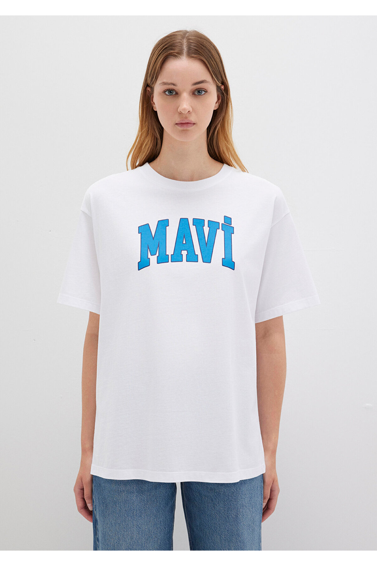 Logo Baskılı Beyaz Tişört Oversize / Geniş Kesim 1600843-70000