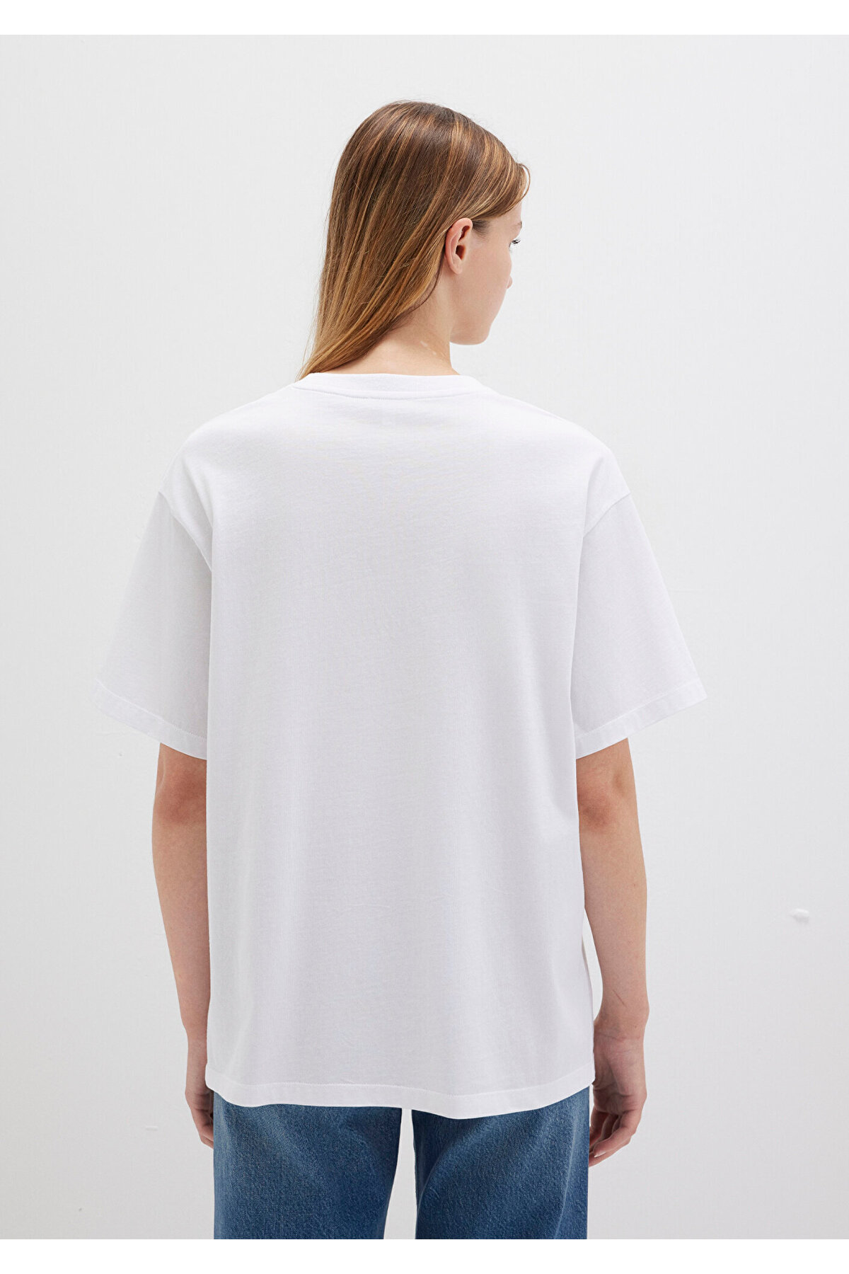 Logo Baskılı Beyaz Tişört Oversize / Geniş Kesim 1600843-70000