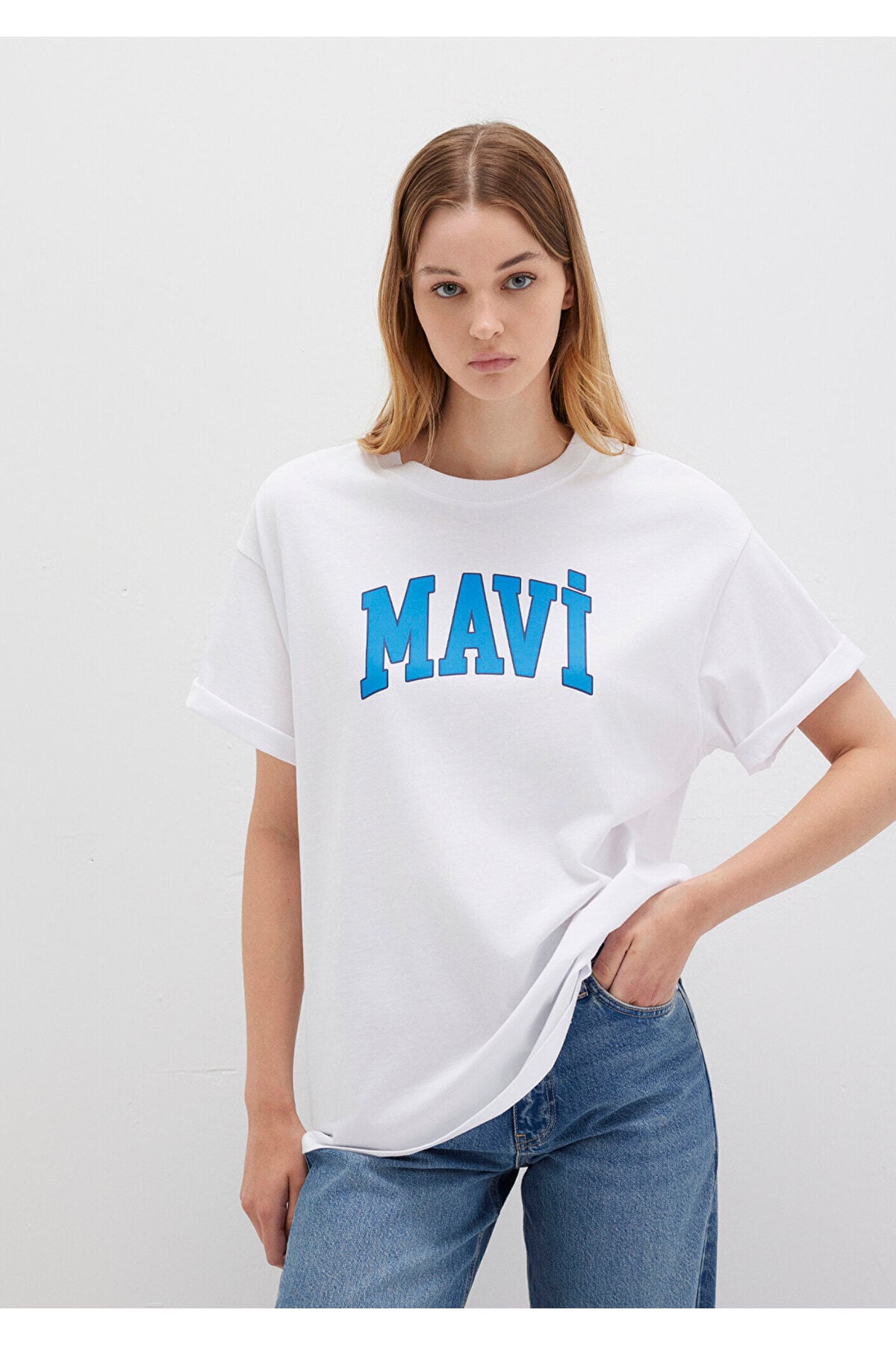 Logo Baskılı Beyaz Tişört Oversize / Geniş Kesim 1600843-70000