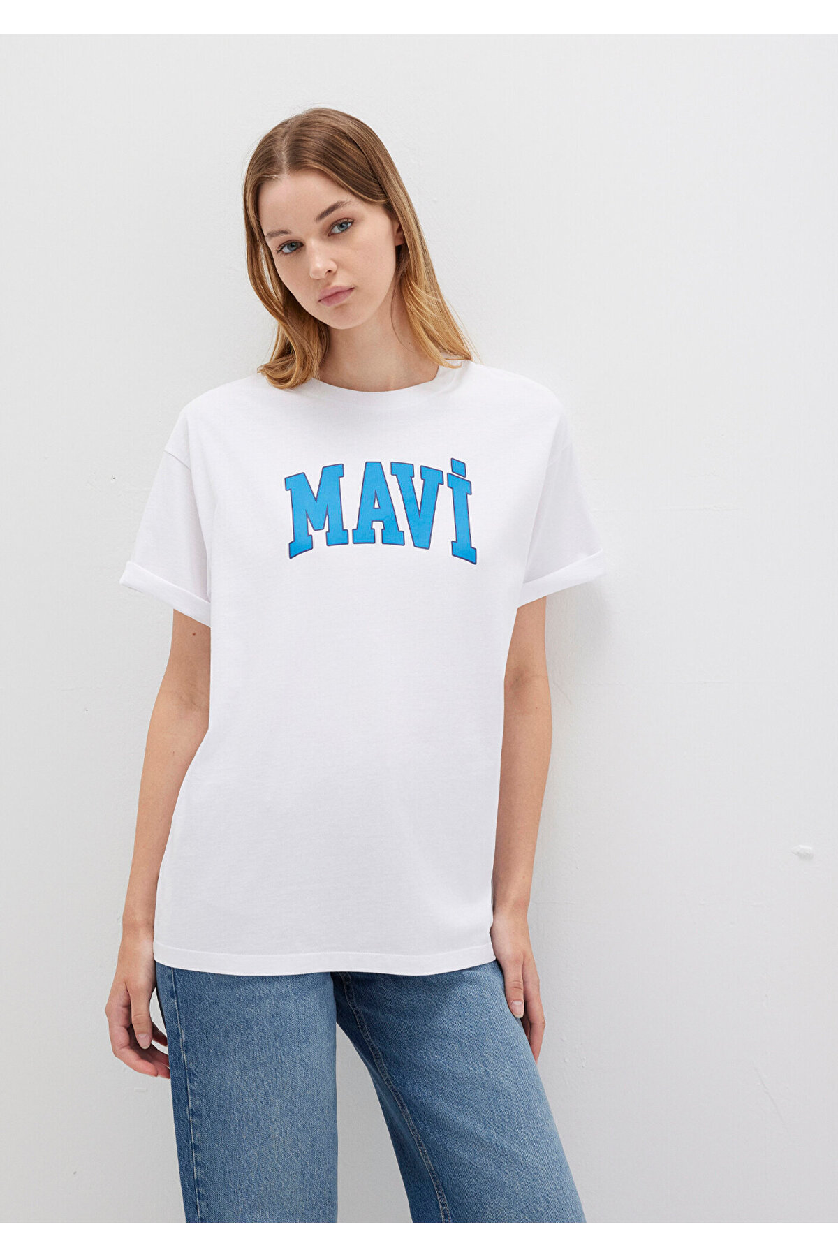 Logo Baskılı Beyaz Tişört Oversize / Geniş Kesim 1600843-70000