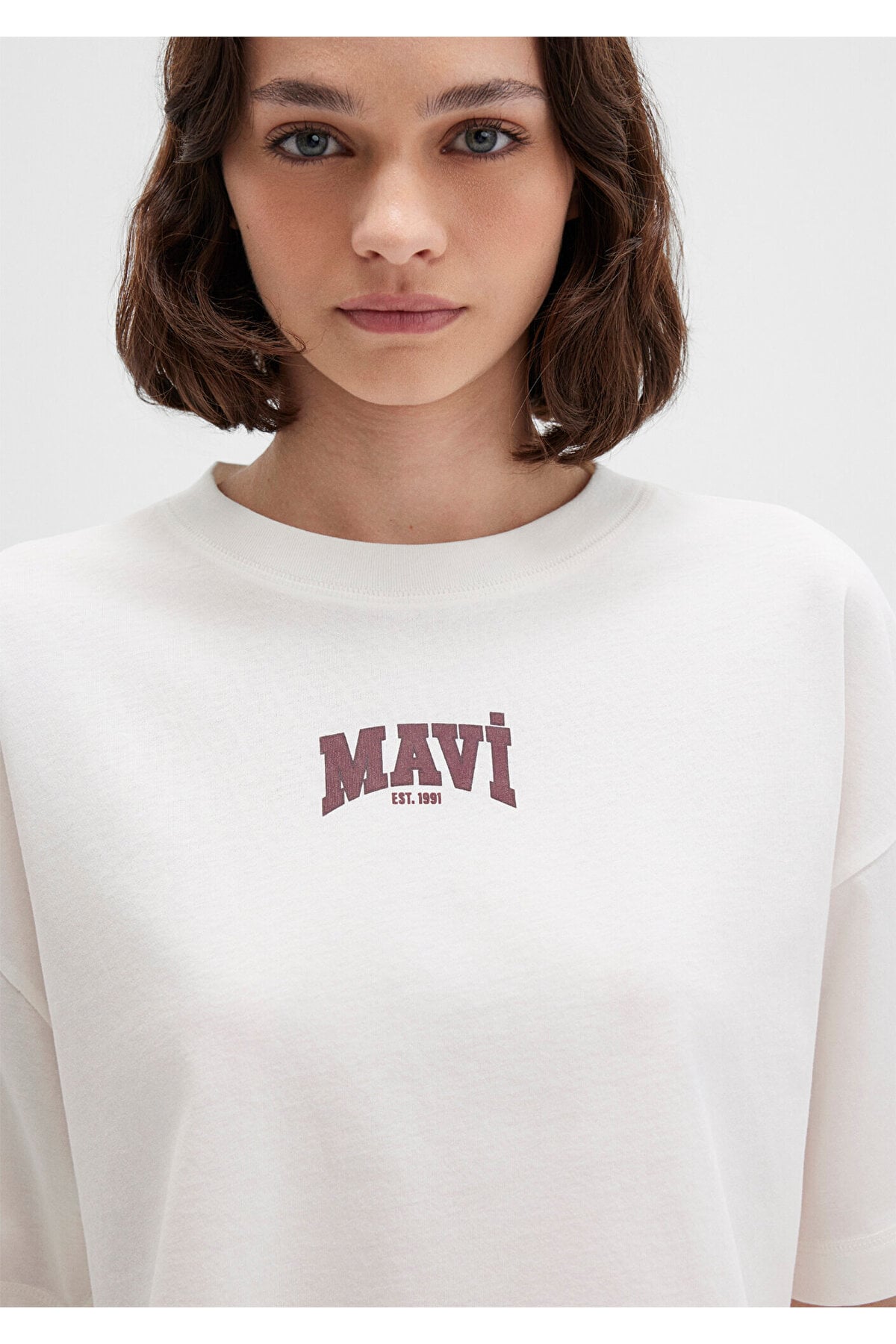 Logo Baskılı Ekru Crop Tişört Crop / Kısa Kesim 1613411-70057