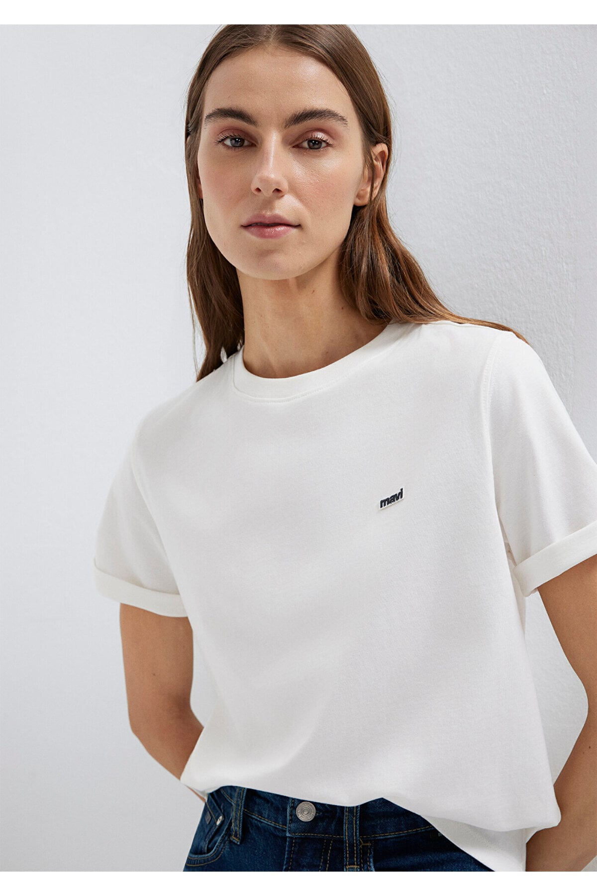 Logo Baskılı Ekru Kadın T-Shirt M1613407-70057