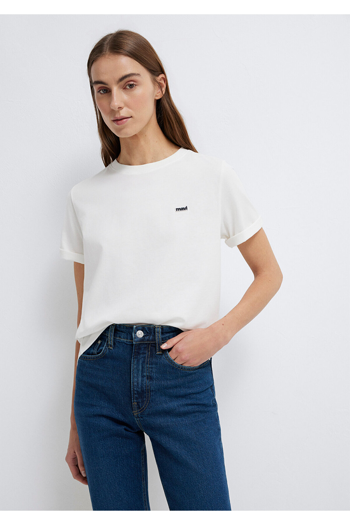 Logo Baskılı Ekru Kadın T-Shirt M1613407-70057