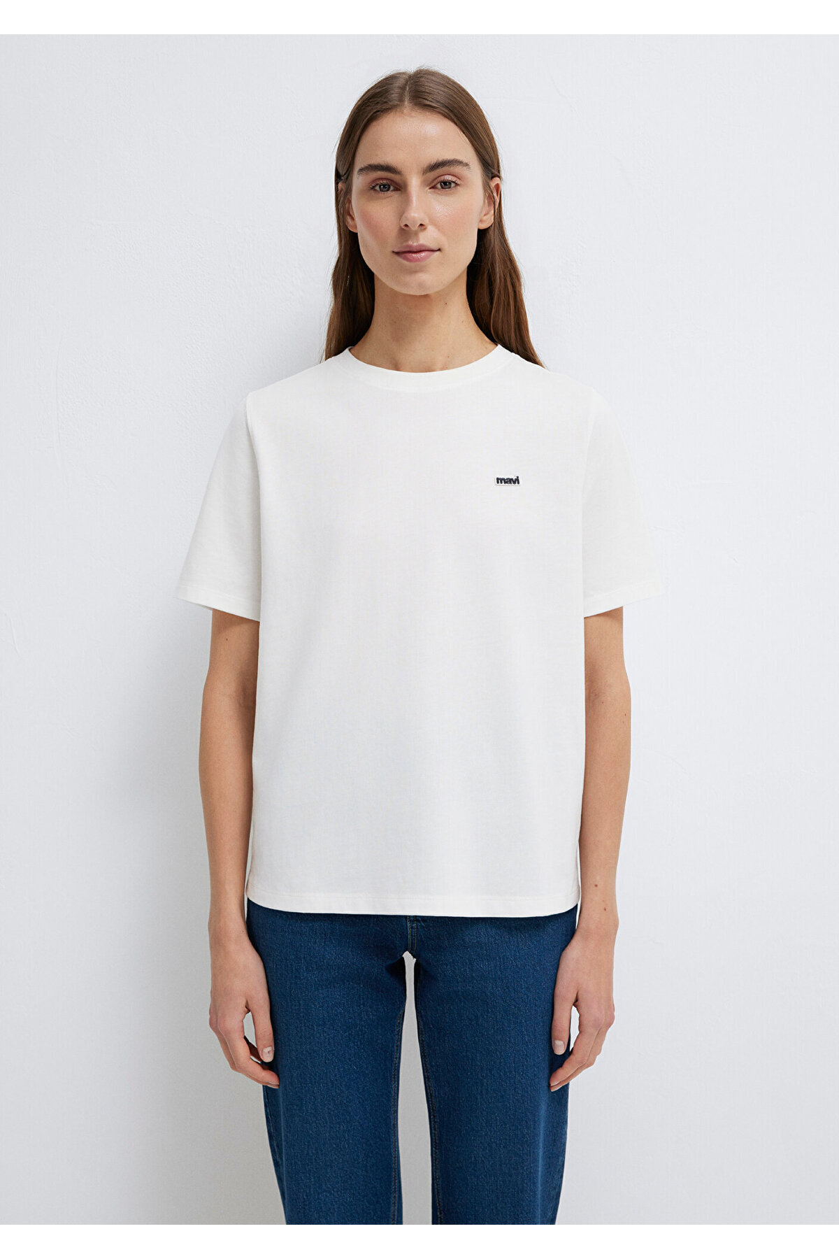 Logo Baskılı Ekru Kadın T-Shirt M1613407-70057