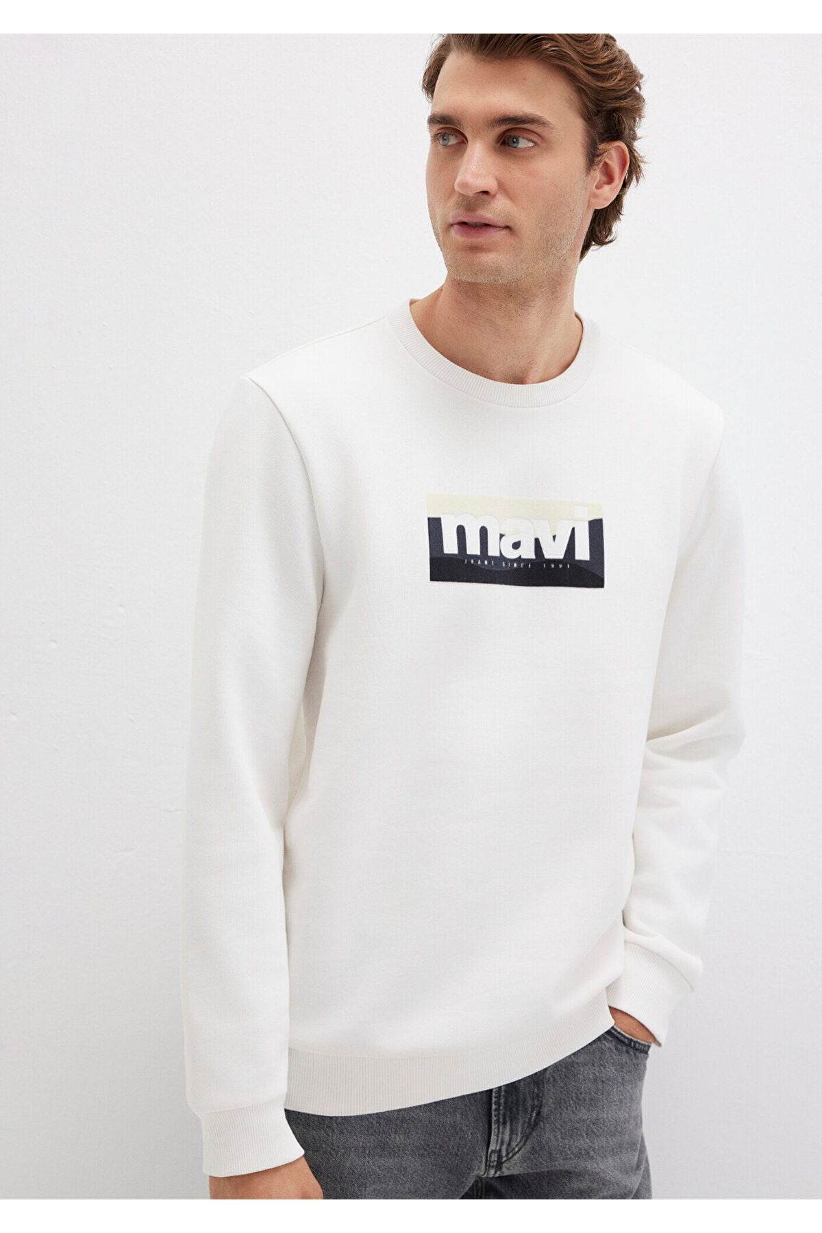 Logo Baskılı Ekru Sweatshirt 0S10203-70057