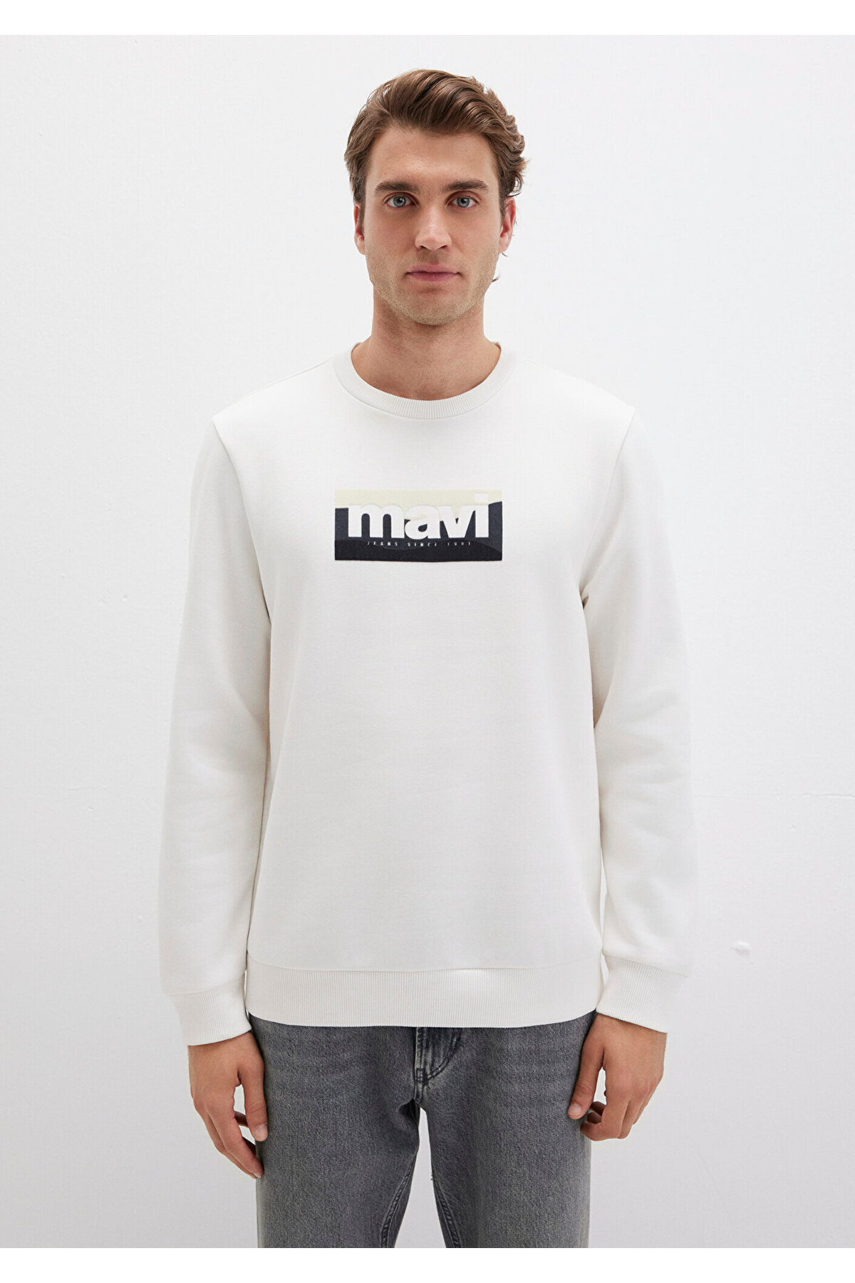 Logo Baskılı Ekru Sweatshirt 0S10203-70057