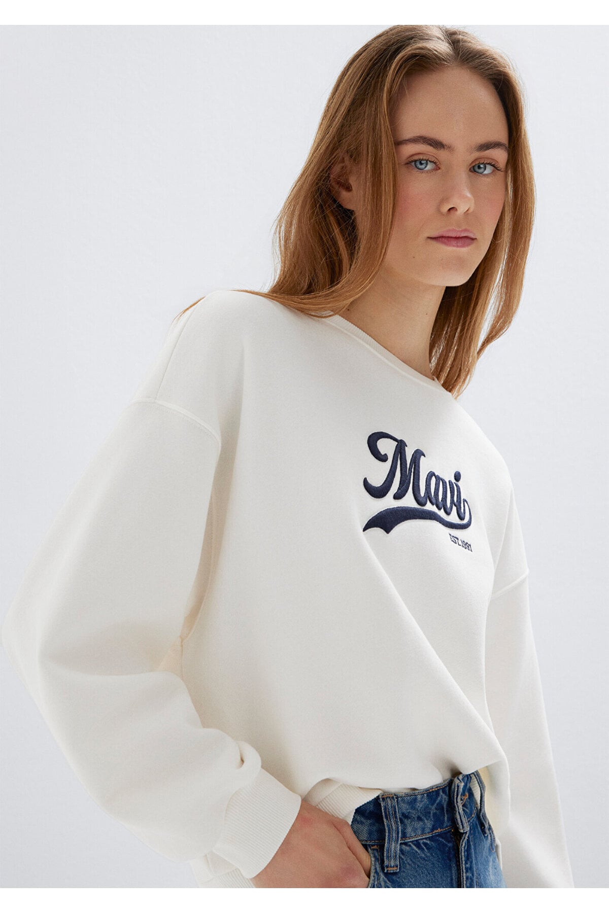 Logo Baskılı Ekru Sweatshirt 1S10419-80194