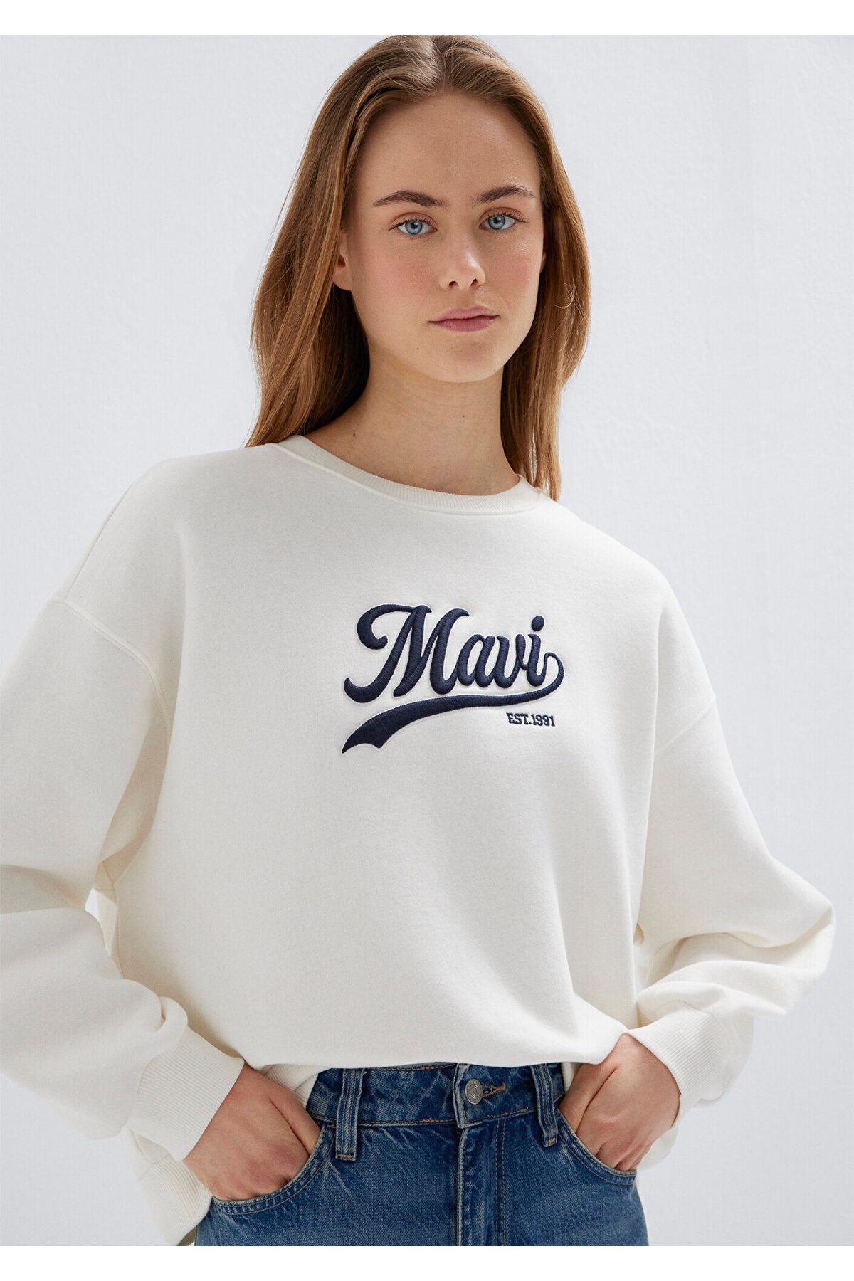 Logo Baskılı Ekru Sweatshirt 1S10419-80194