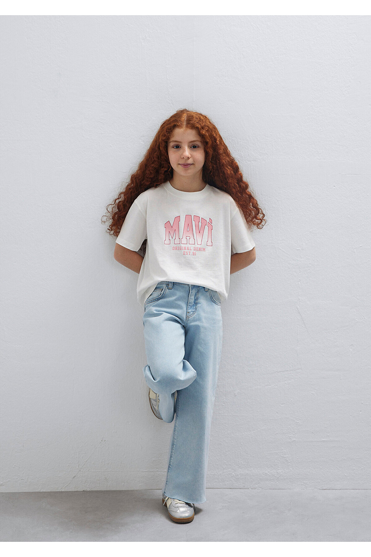 Logo Baskılı Ekru Tişört Loose Fit / Bol Rahat Kesim 7610386-70057