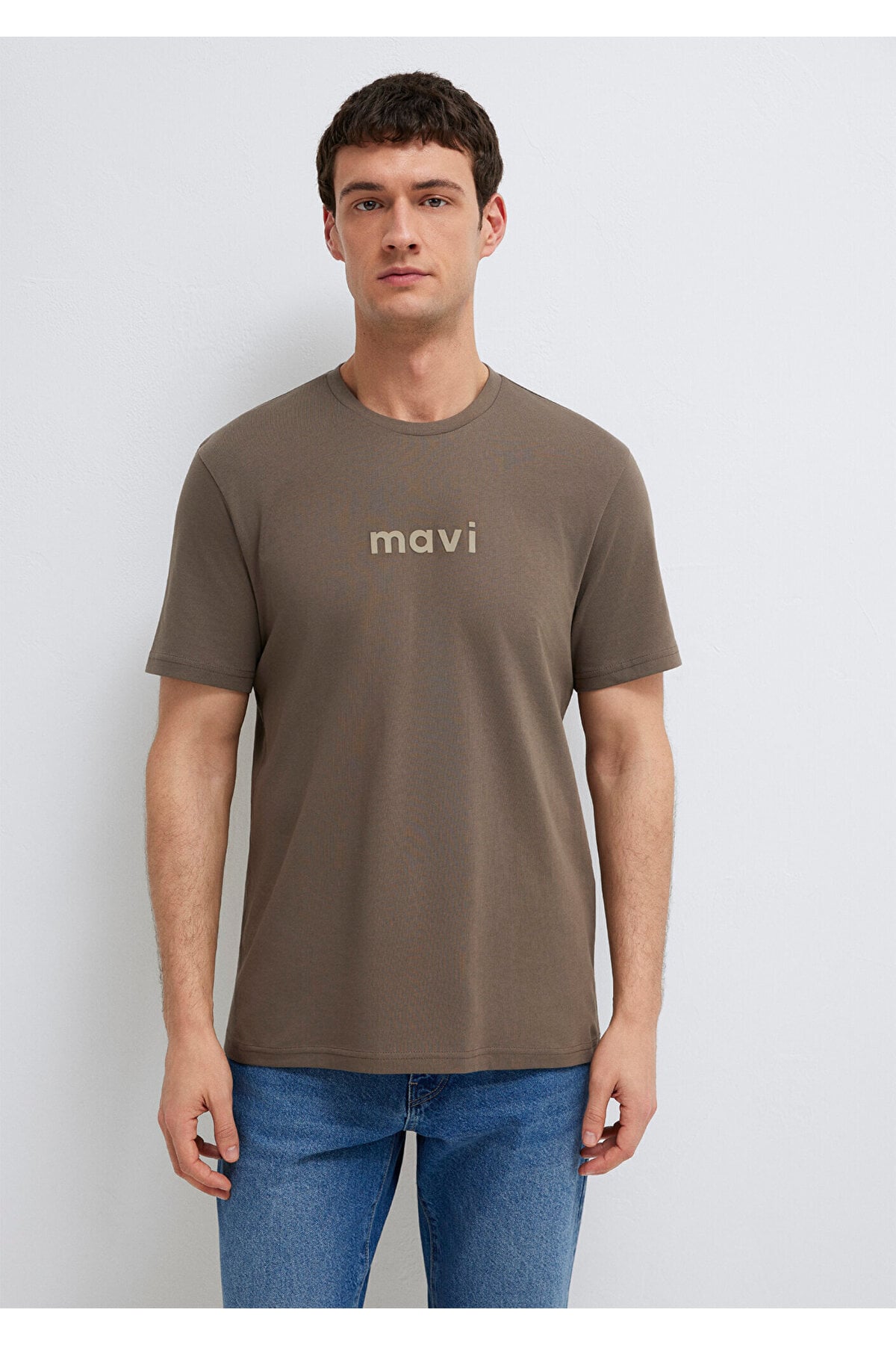 Logo Baskılı Kahverengi Erkek T-Shirt M0612732-83866