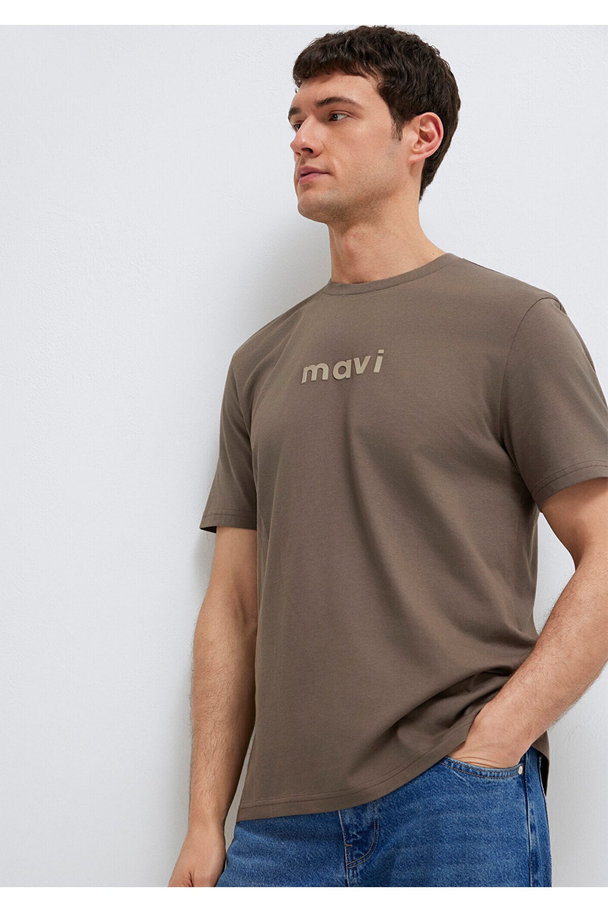 Logo Baskılı Kahverengi Erkek T-Shirt M0612732-83866