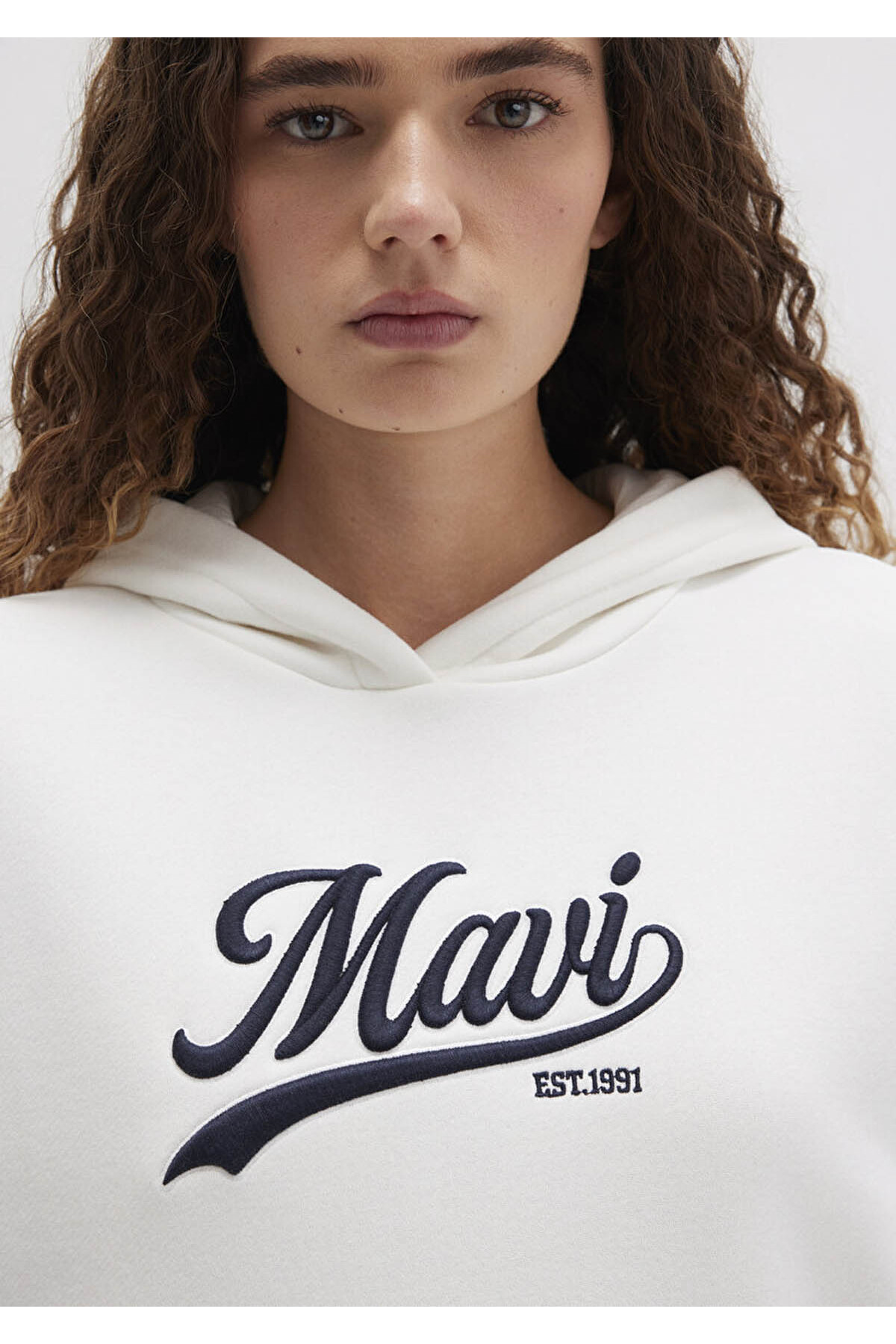 Logo Baskılı Kapüşonlu Beyaz Sweatshirt 1S10420-80194
