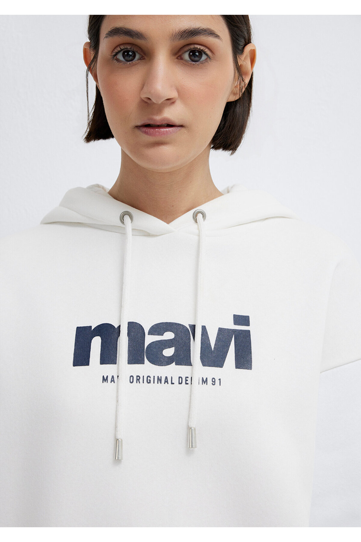 Logo Baskılı Kapüşonlu Ekru Sweatshirt 168334-81964