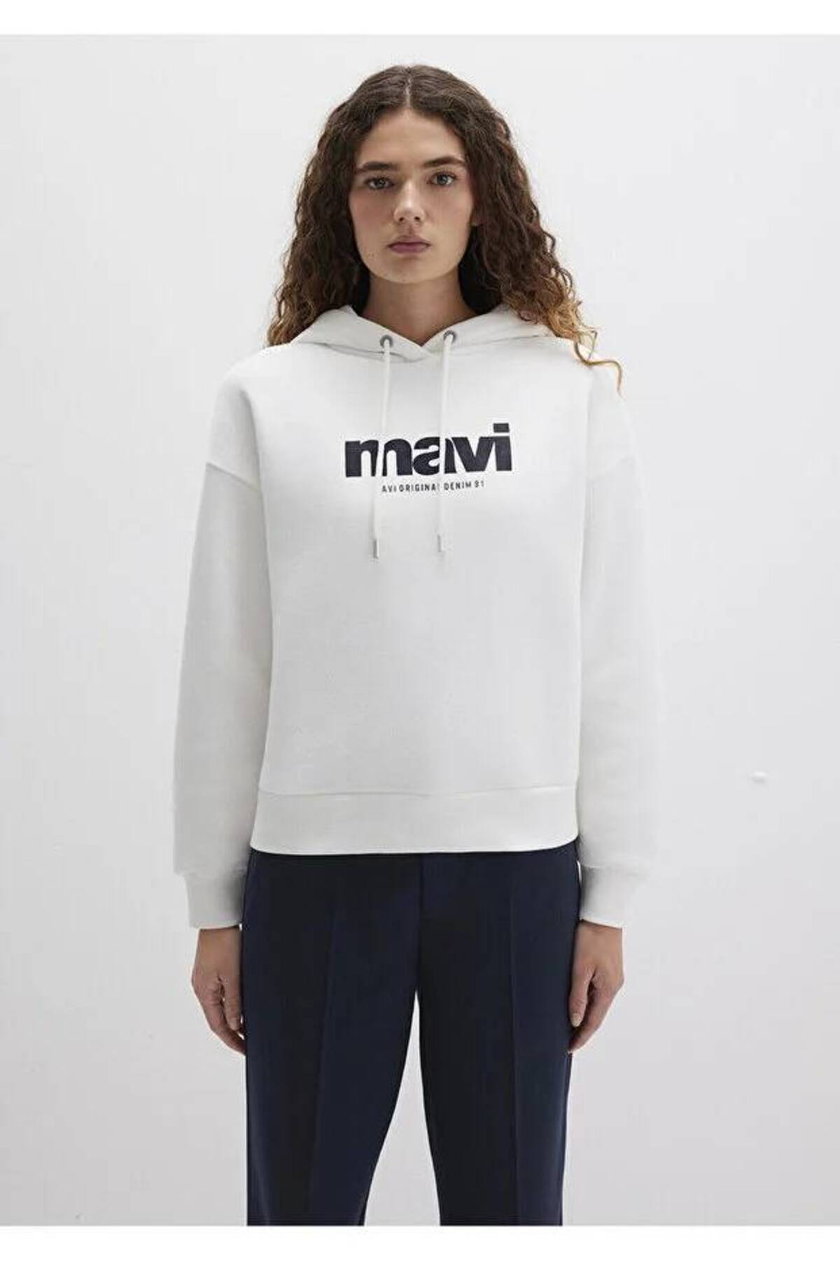 Logo Baskılı Kapüşonlu Ekru Sweatshirt 168334-81964