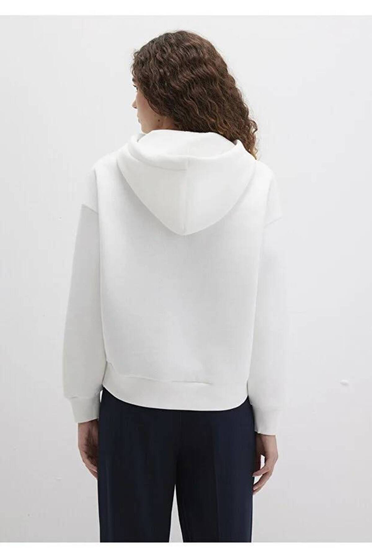 Logo Baskılı Kapüşonlu Ekru Sweatshirt 168334-81964
