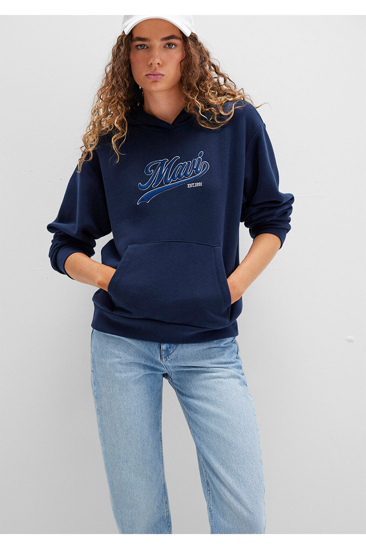 Logo Baskılı Kapüşonlu Lacivert Sweatshirt 1S10420-82318