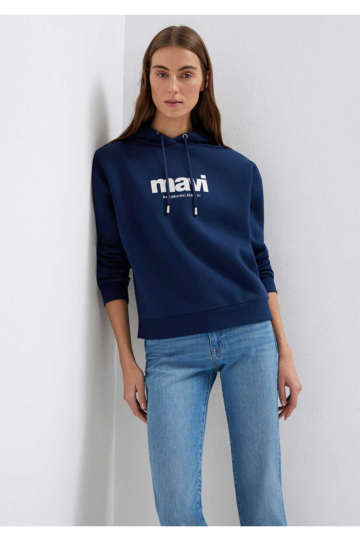 Logo Baskılı Kapüşonlu Lacivert Sweatshirt 168334-70488