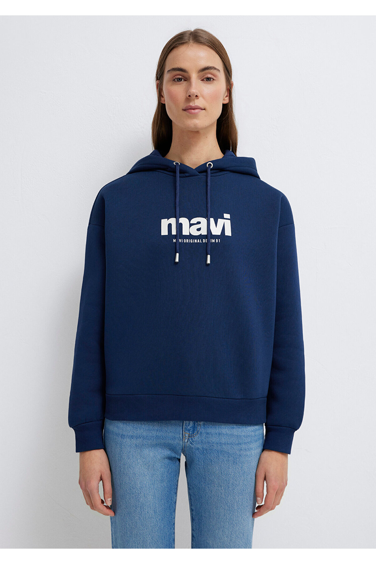 Logo Baskılı Kapüşonlu Lacivert Sweatshirt 168334-70488