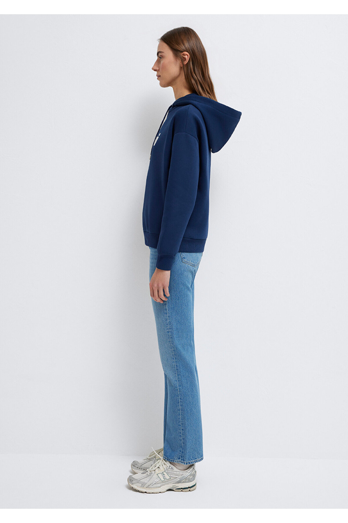 Logo Baskılı Kapüşonlu Lacivert Sweatshirt 168334-70488
