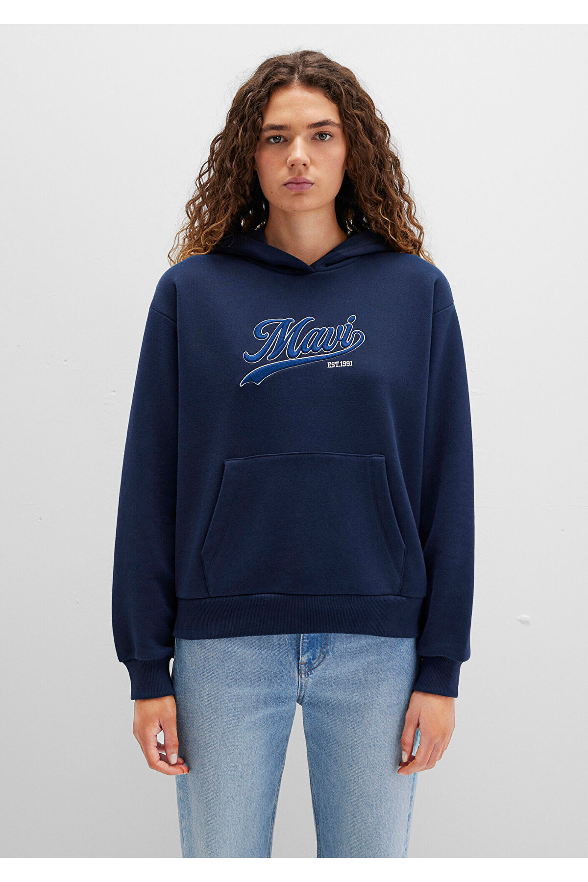 Logo Baskılı Kapüşonlu Lacivert Sweatshirt 1S10420-82318