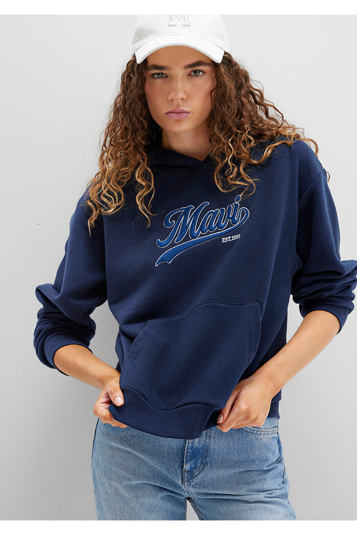 Logo Baskılı Kapüşonlu Lacivert Sweatshirt 1S10420-82318