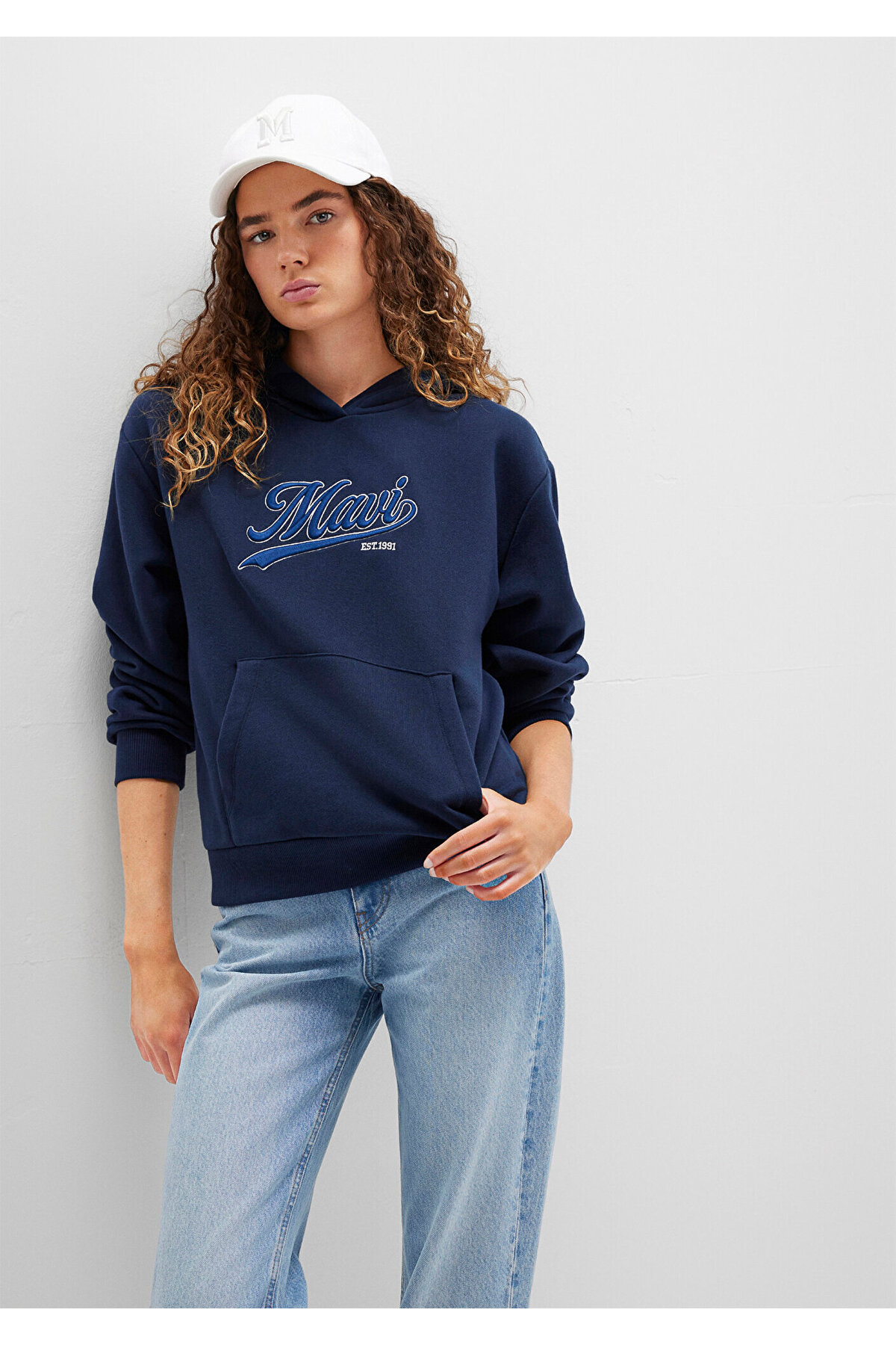 Logo Baskılı Kapüşonlu Lacivert Sweatshirt 1S10420-82318