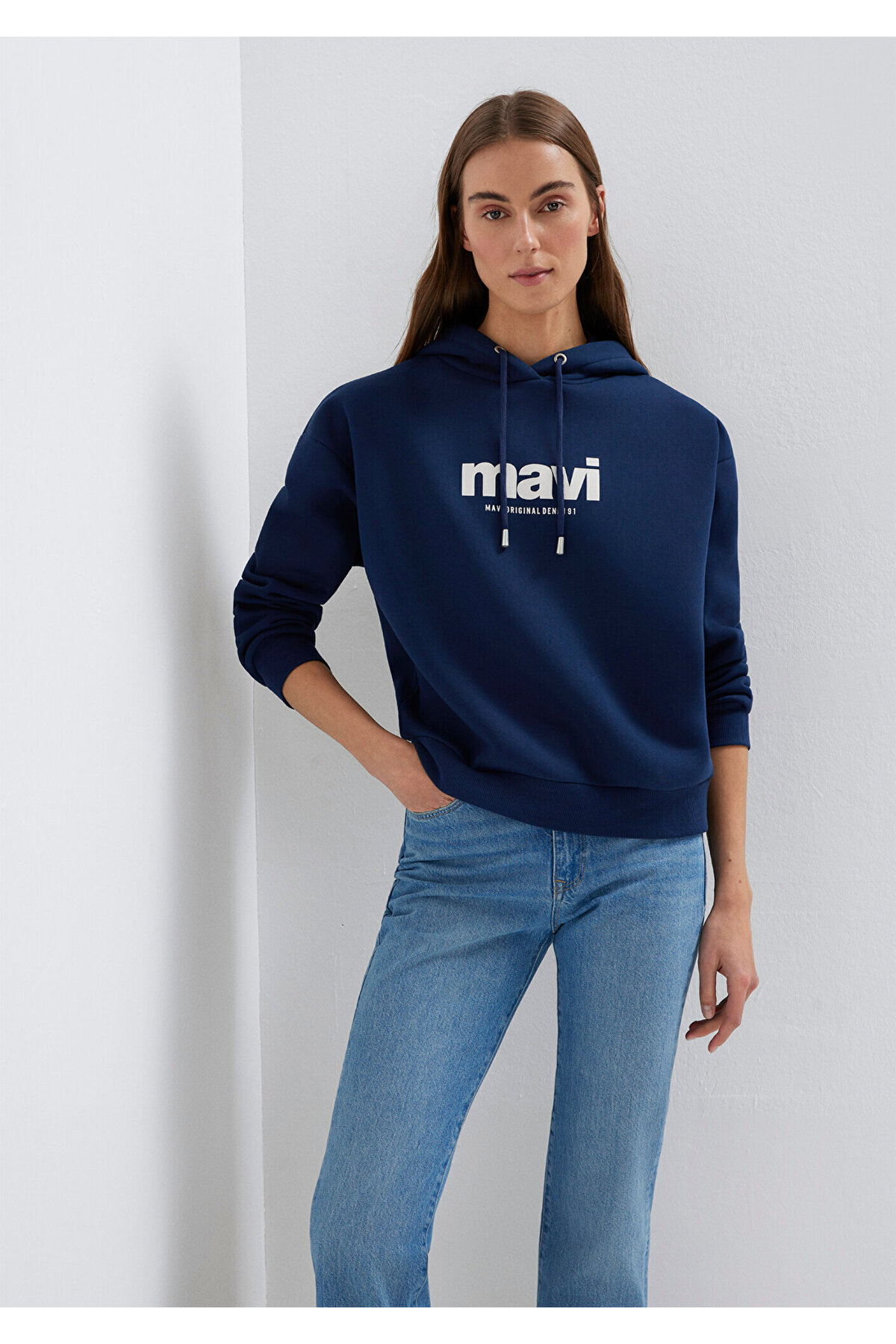 Logo Baskılı Kapüşonlu Lacivert Sweatshirt 168334-70488