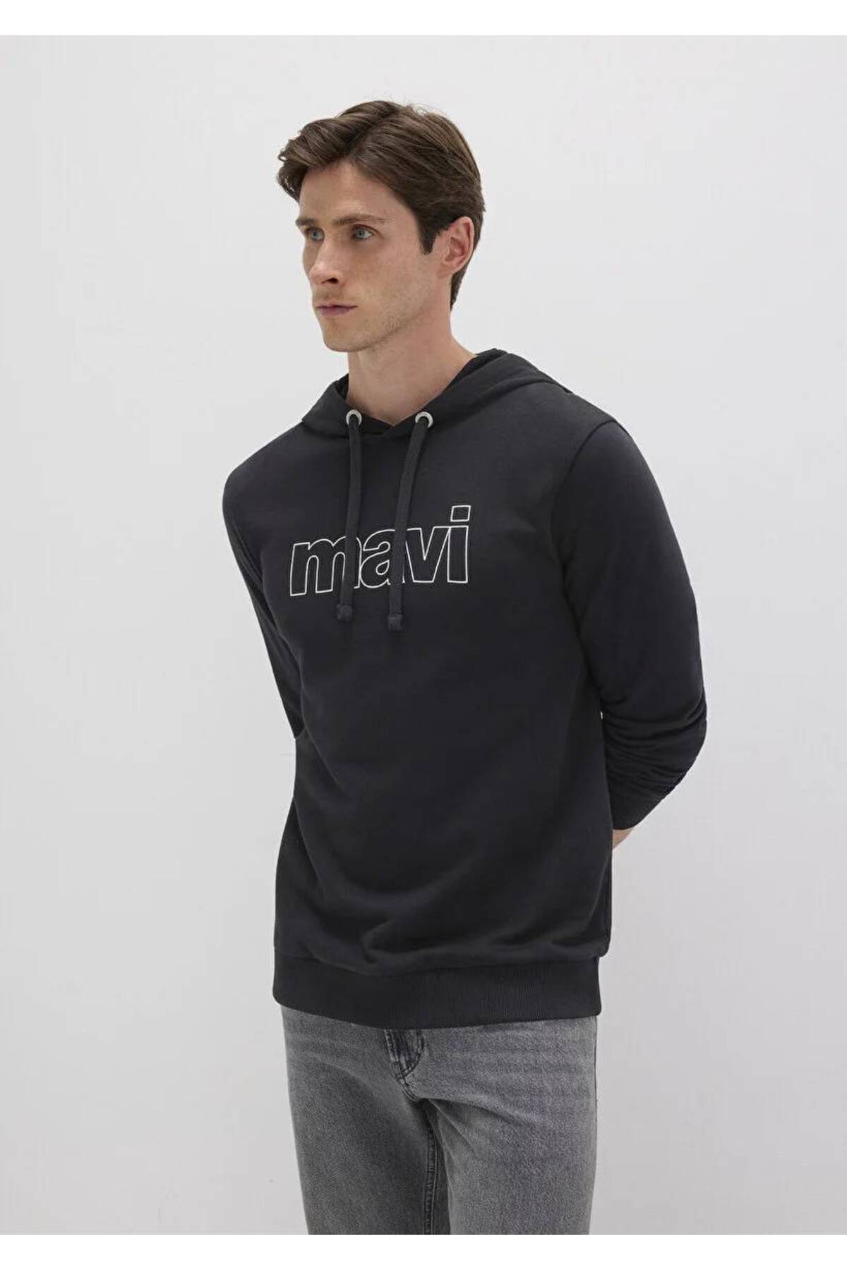 Logo Baskılı Kapüşonlu Siyah Sweatshirt 065606-900