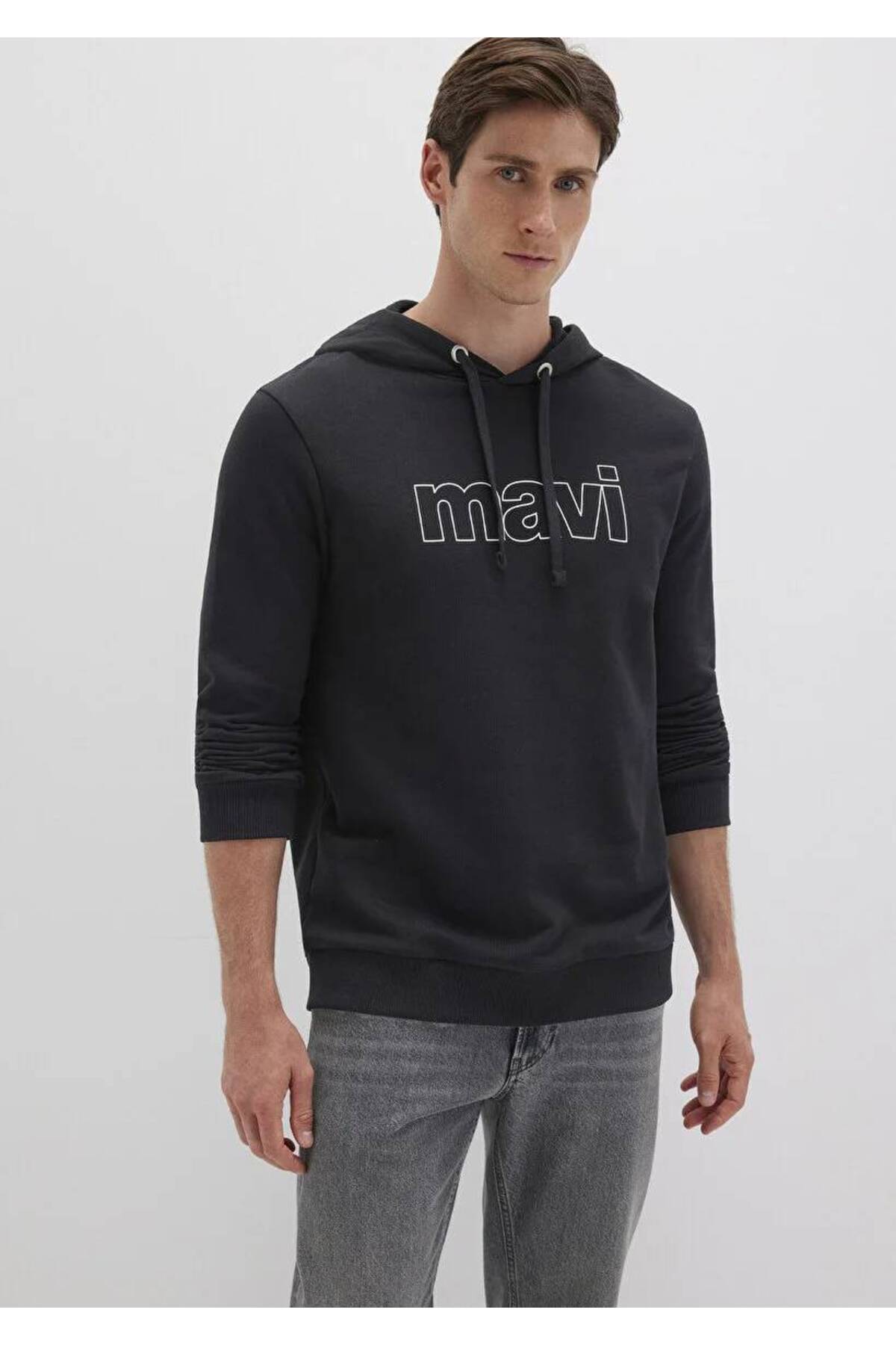 Logo Baskılı Kapüşonlu Siyah Sweatshirt 065606-900