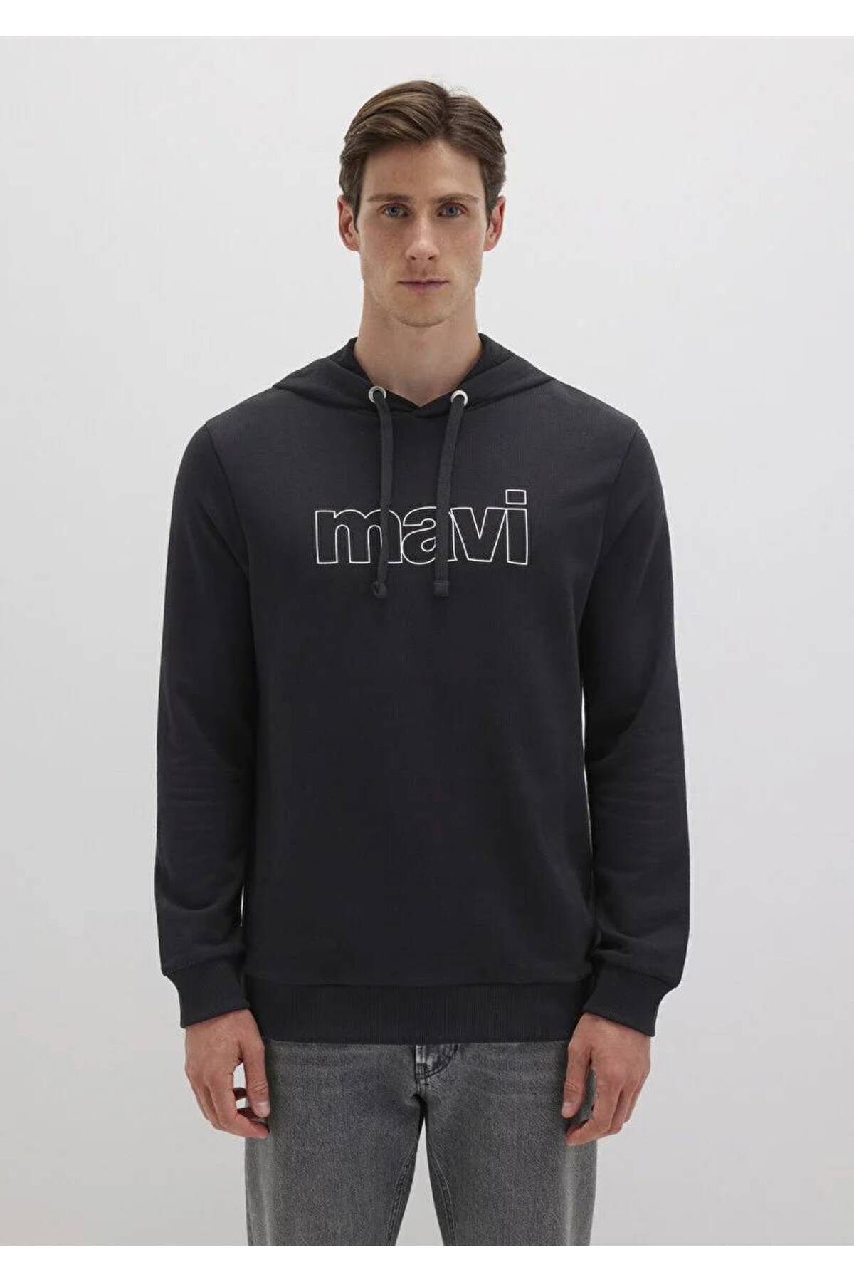 Logo Baskılı Kapüşonlu Siyah Sweatshirt 065606-900