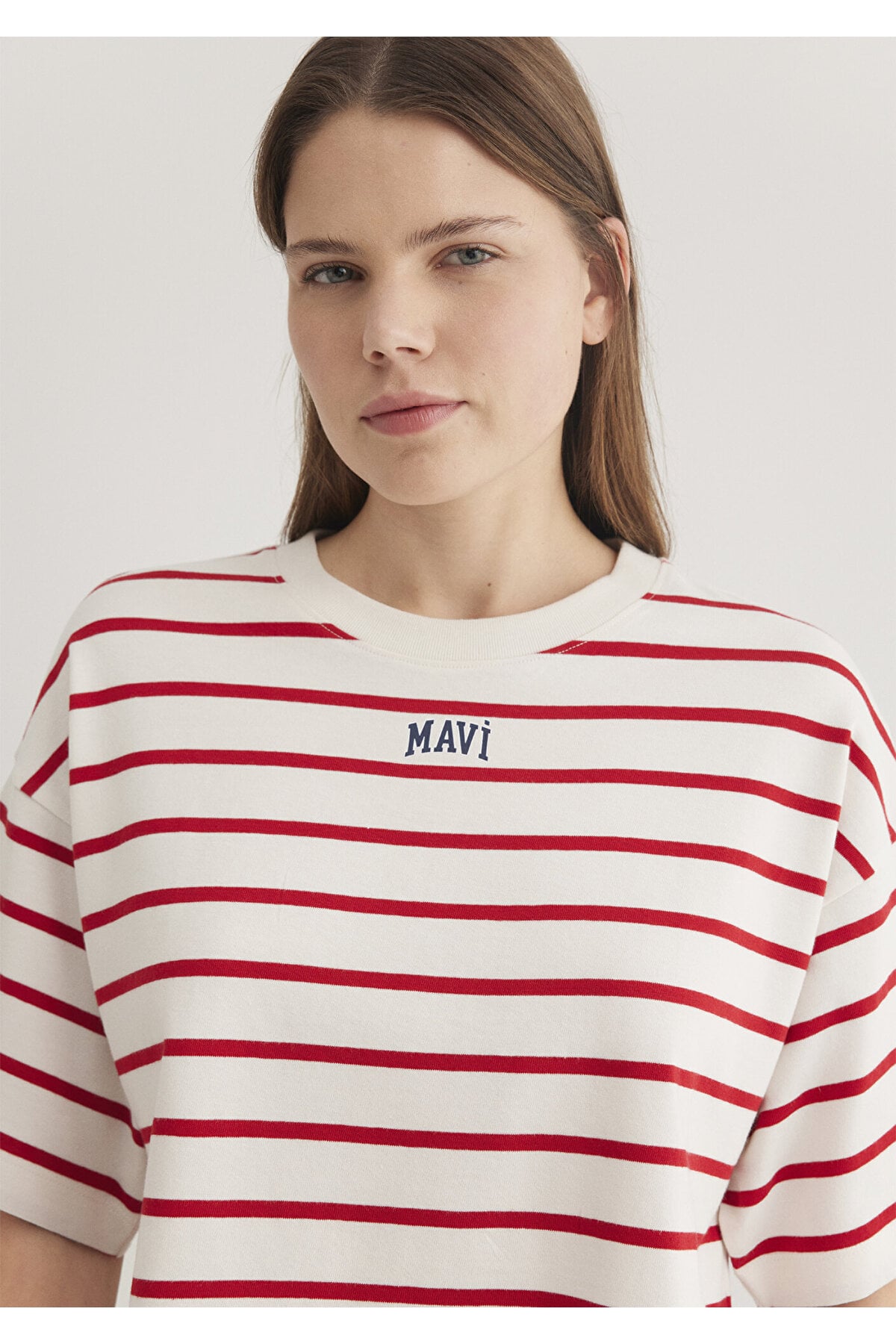 Logo Baskılı Kırmızı Çizgili Crop Tişört Crop / Kısa Kesim 1612227-86680