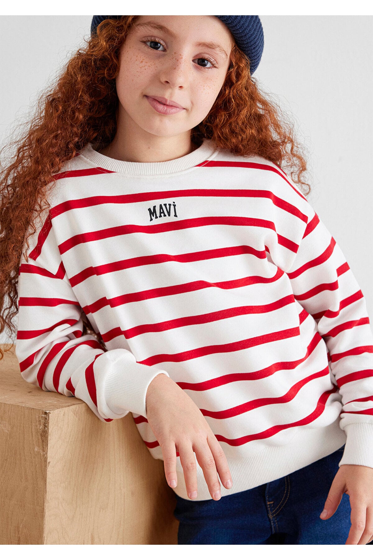 Logo Baskılı Kırmızı Çizgili Sweatshirt 7S10038-82054